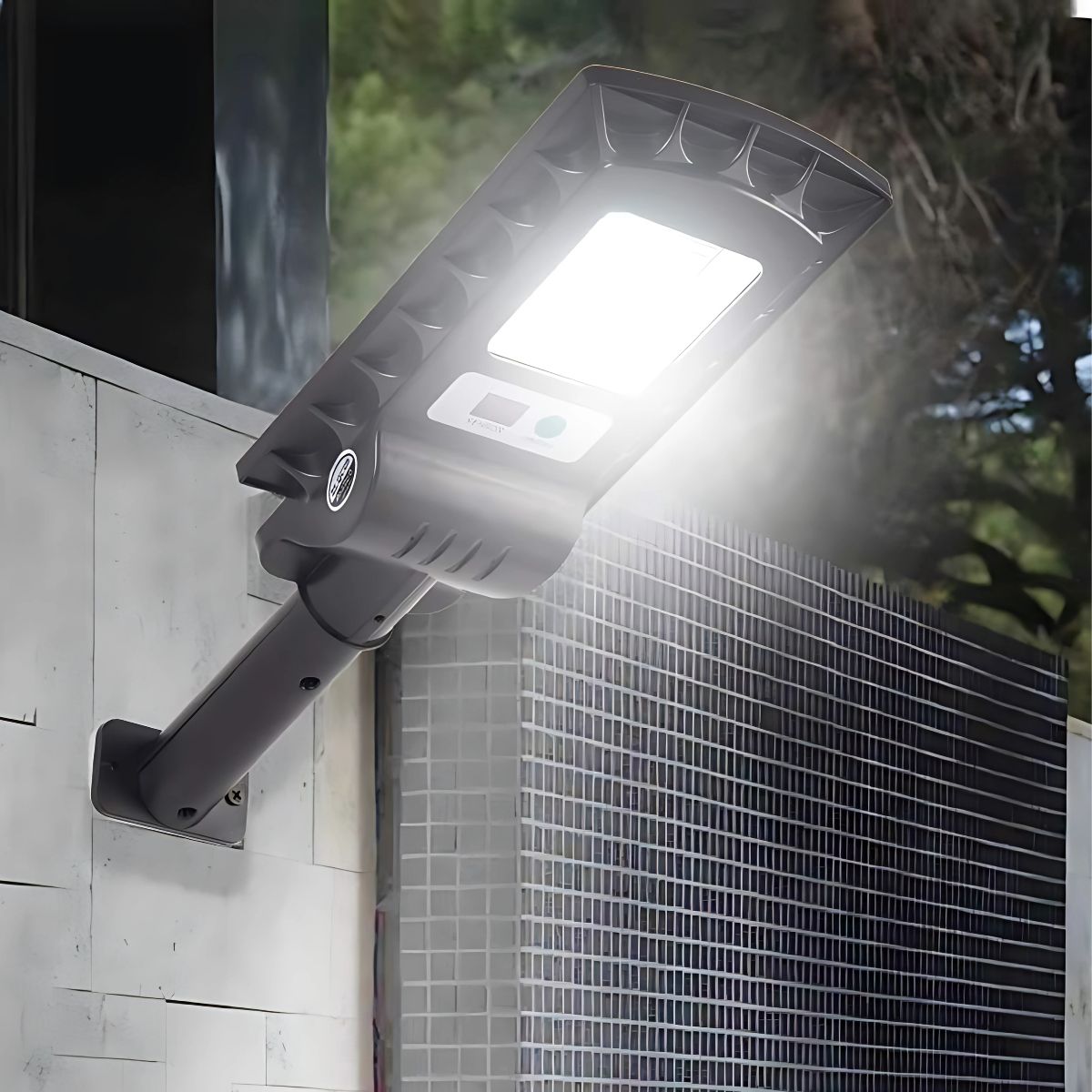 Lámpara Solar para 40 m² 120 LED con Sensor de Movimiento. Foco con panel solar para exteriores. Luz blanca.