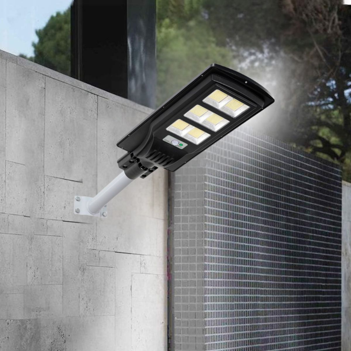 Lámpara Solar para 320 m² 720 LED con Sensor de Movimiento. Foco con panel solar para exteriores. Con control remoto. Luz blanca.
