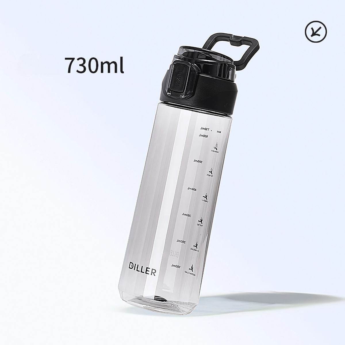 Botella plástica de agua 730ml. Color negra. BPA Free.