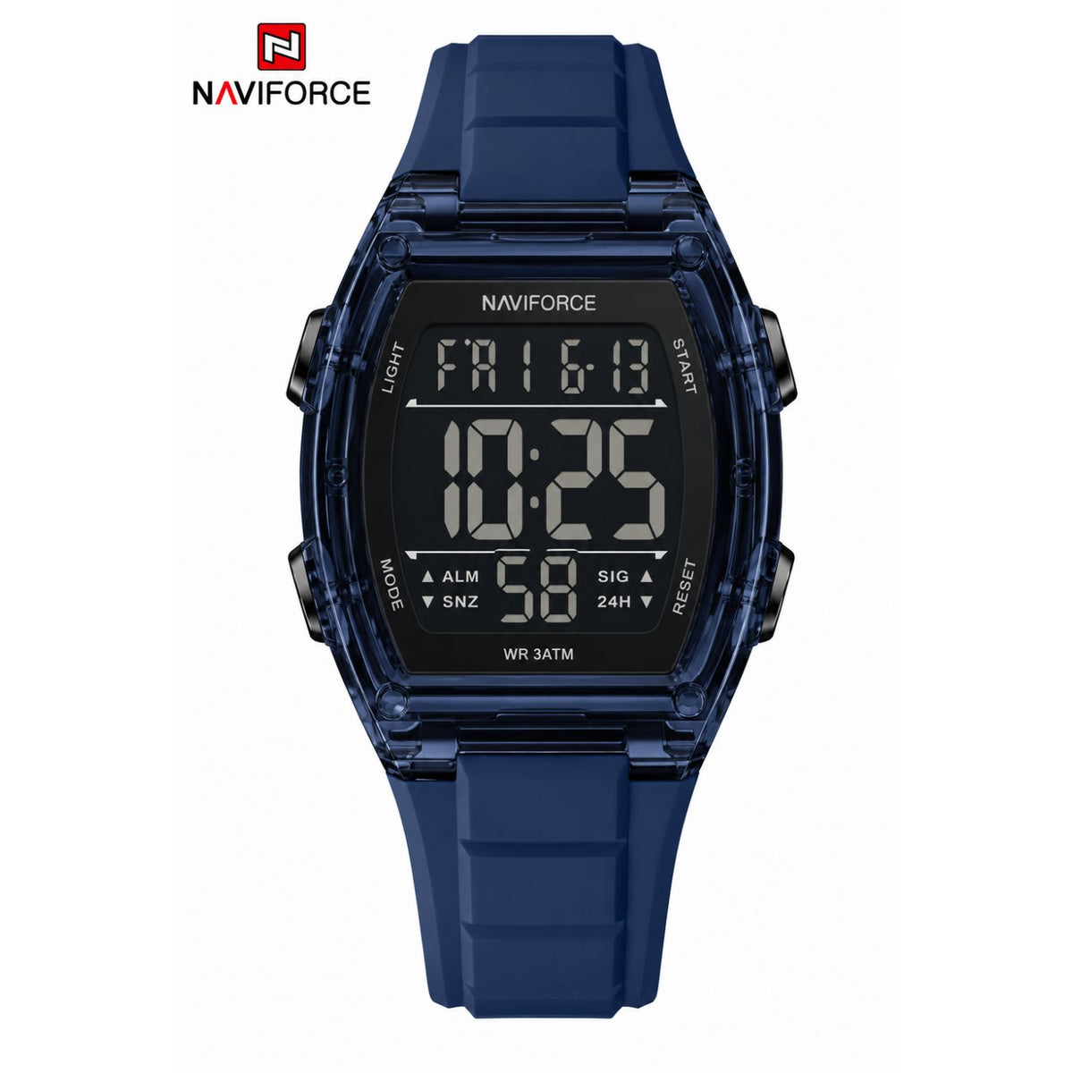 Naviforce Reloj Digital Azul con Correa de Silicona, Diámetro de 46 mm, Cristal Acrílico HD y Resistencia al Agua 5 ATM.