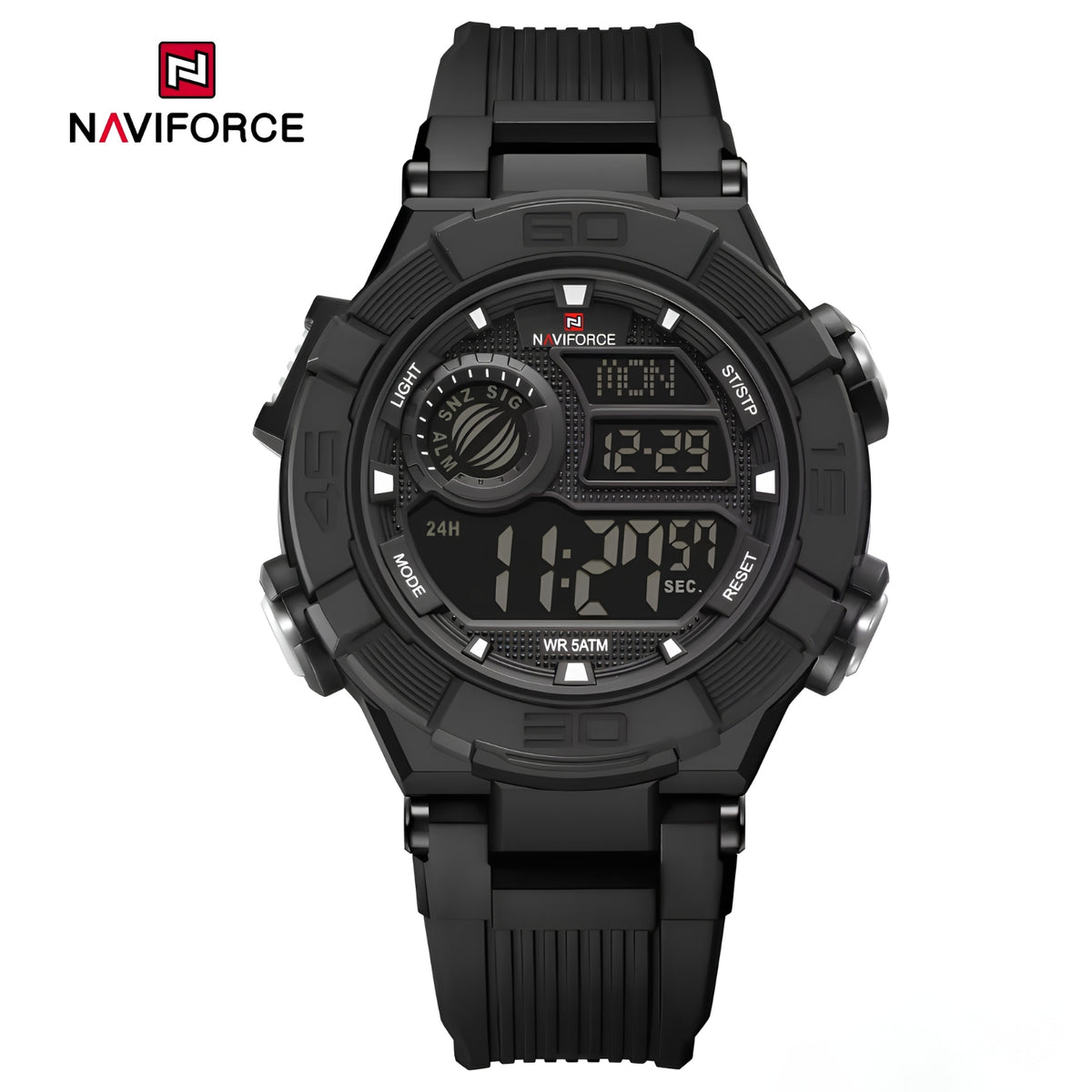 Naviforce Reloj Digital Negro, Correa de Silicona, Diámetro de 47 mm y Resistencia al Agua 5 ATM.
