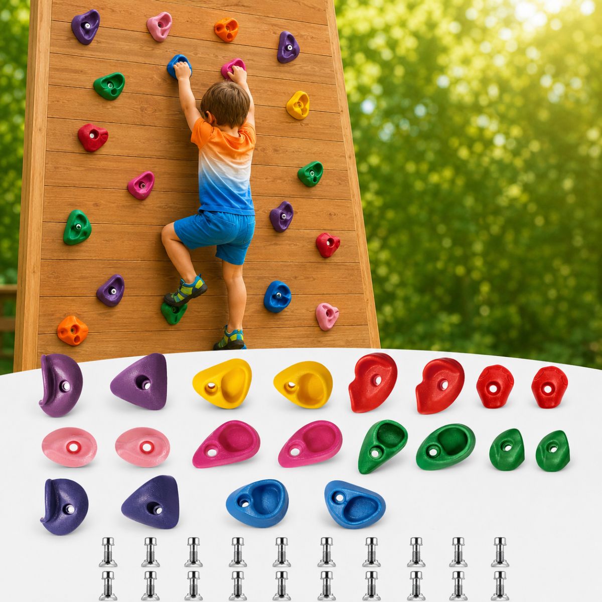 Piedras para Escalar Infantil 20 Piezas de prensas con Tornillos M10 y Llave Allen. Agarraderas para Muro de Escalada Niños Interior Exterior. Multicolor