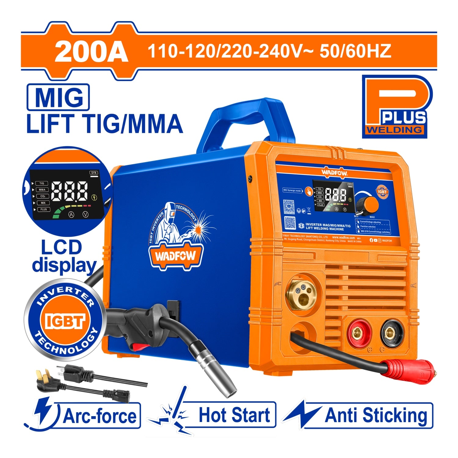 Máquina de Soldar Inverter 200A Modelo Medium Duty 30% Ciclo de Trabajo. 110-120V / 220-240V. MIG/MAG – MMA – TIG Lift