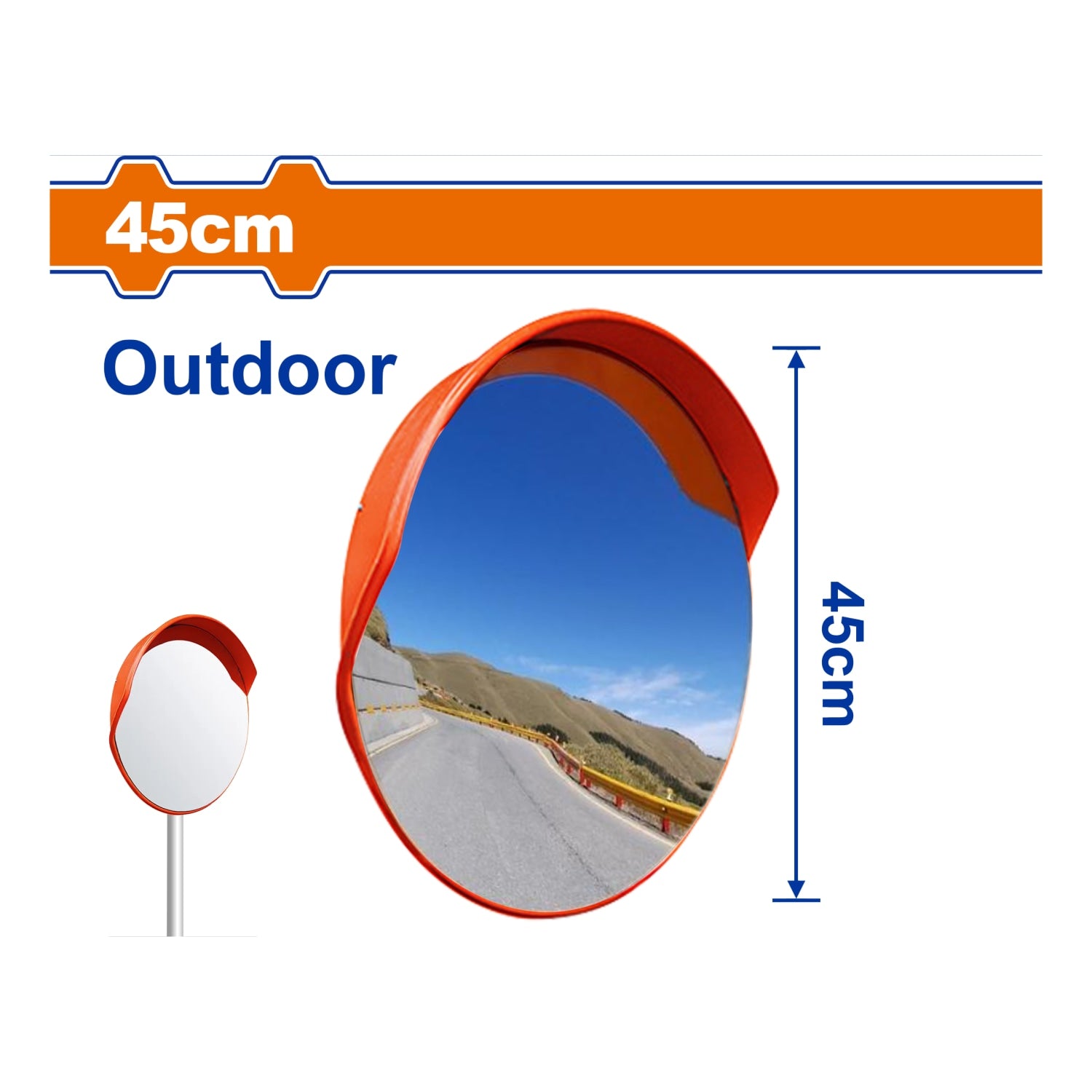 Espejo convexo de 45cm (17.7") uso en exteriores. Reduce puntos ciegos.