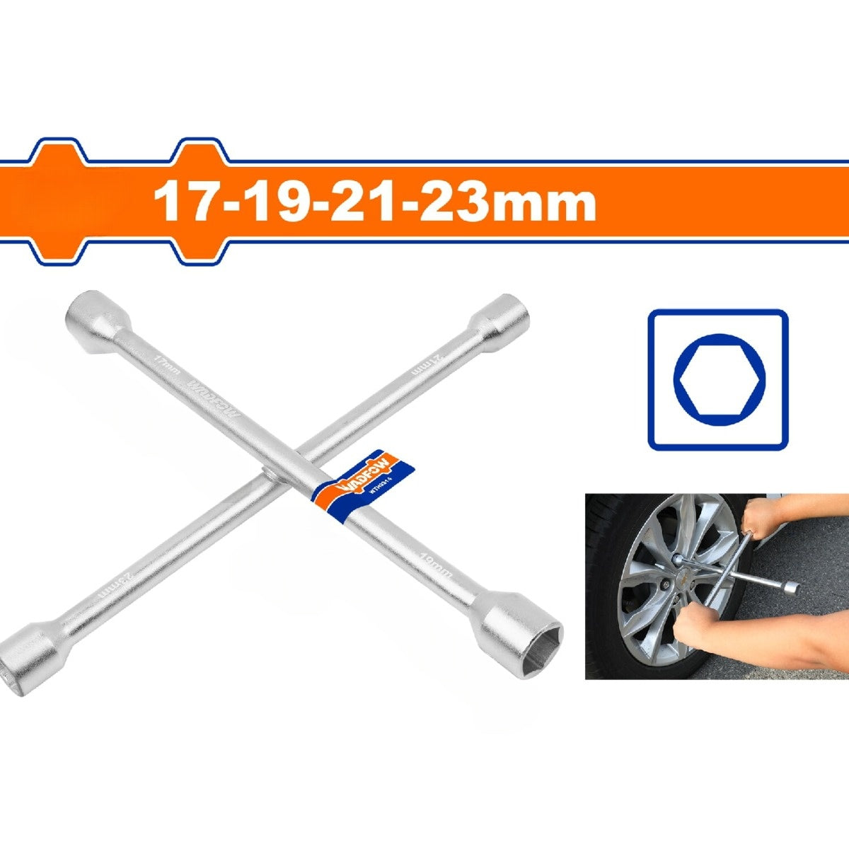Llaves de Cruz (17-19-21-23mm) Acero al carbono. Tratamiento térmico. Diseño cruzado.