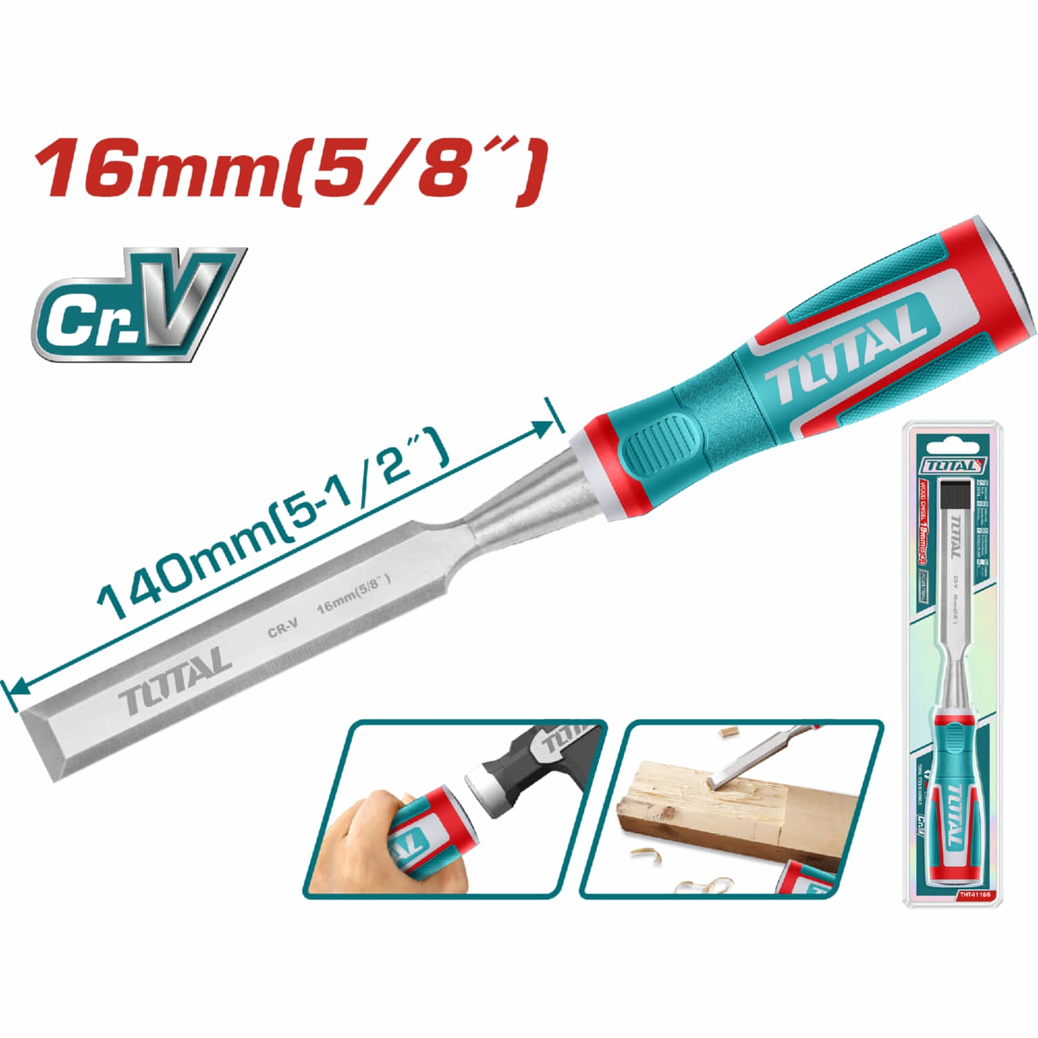 Cincel para Madera Crv. Ancho: 16 mm. Longitud 140 mm.