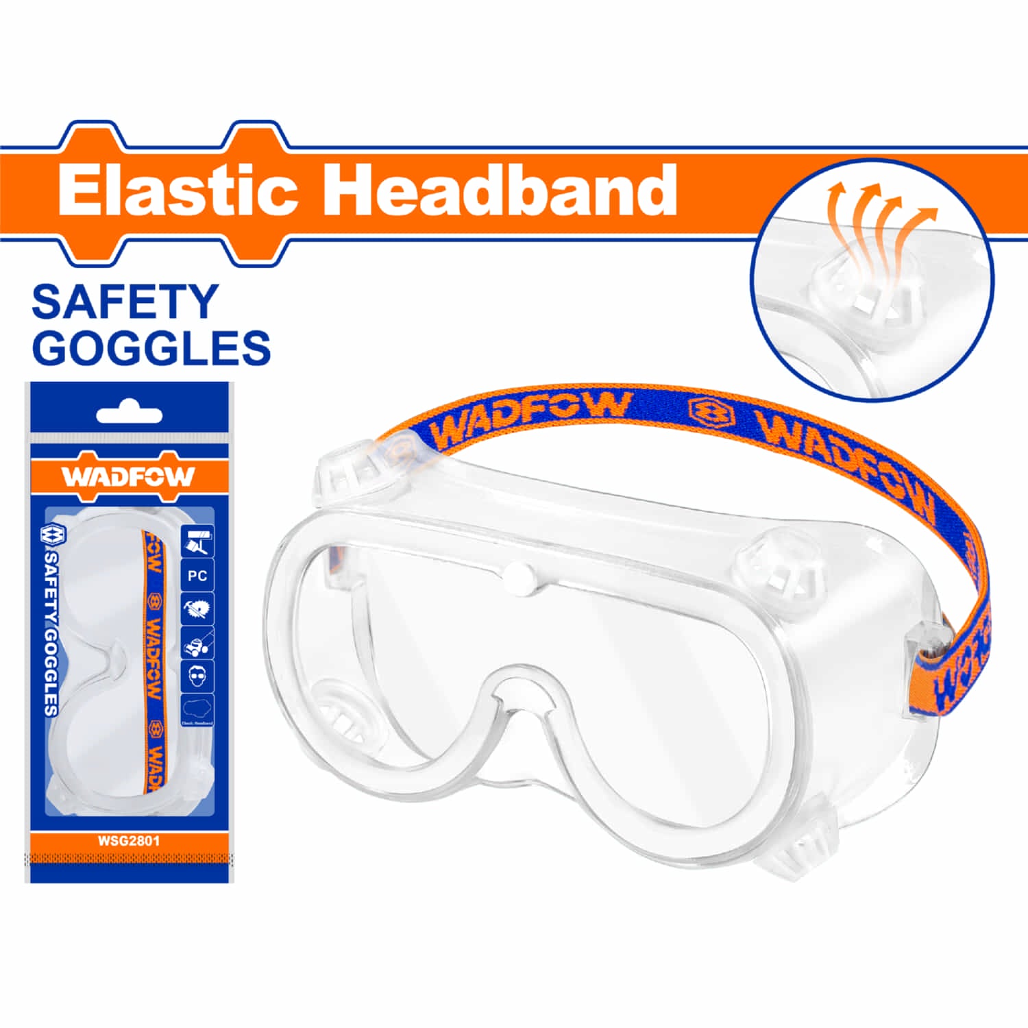 Lentes de seguridad transparentes cerrados. Diadema elástica. Flexible y liviano.