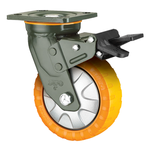 Rueda giratoria con freno Serie Pesada Sanson 150mm 6" Capacidad por rueda 600kg Poliuretano