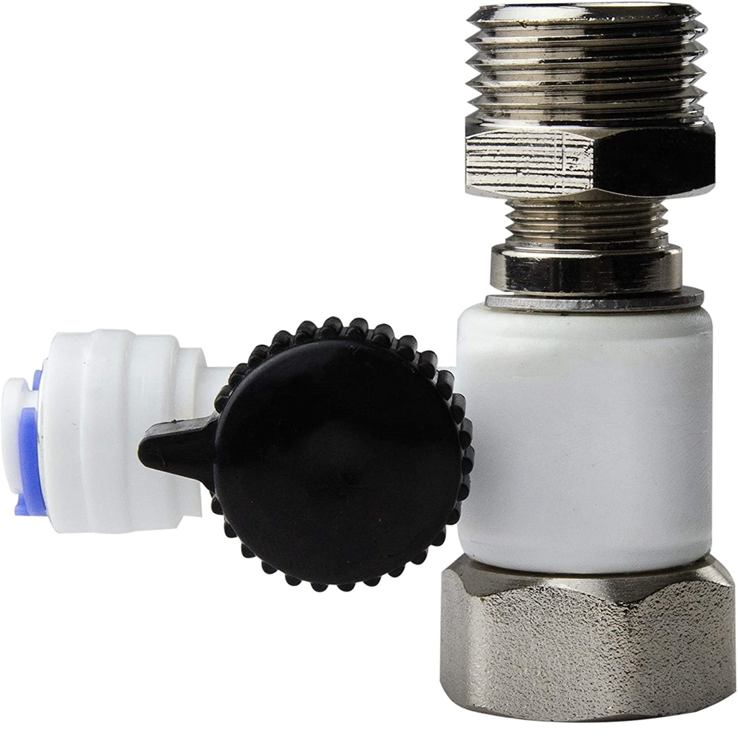 Adaptador tee con valvula filtros de agua 1/2" NPT y 3/8" Comp. y salida 1/4" tubing filtro