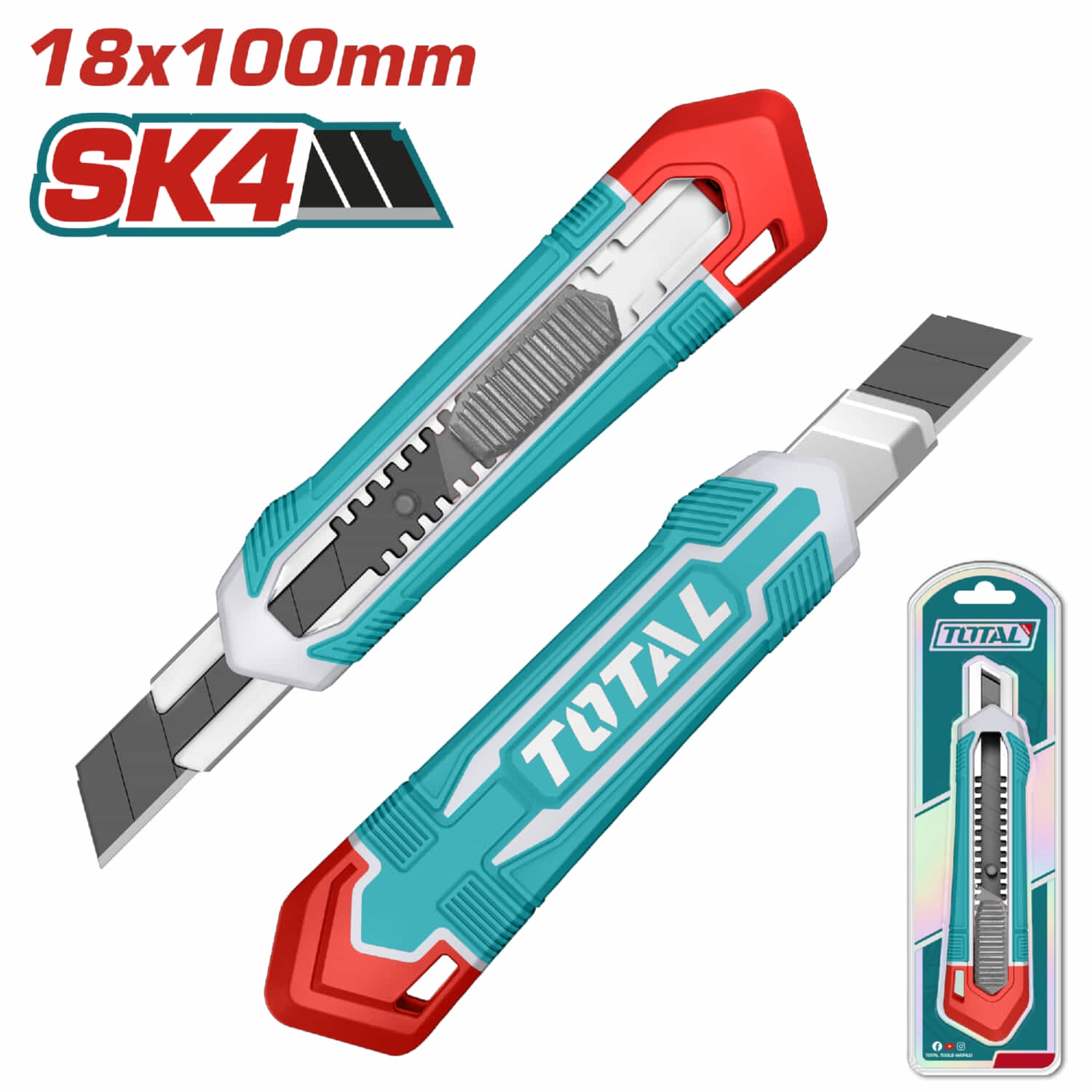 Exacto de 179mm. Con cuchilla de 18x100mm. Botón de empuje plano. 1 hoja de SK5 (THT519112)