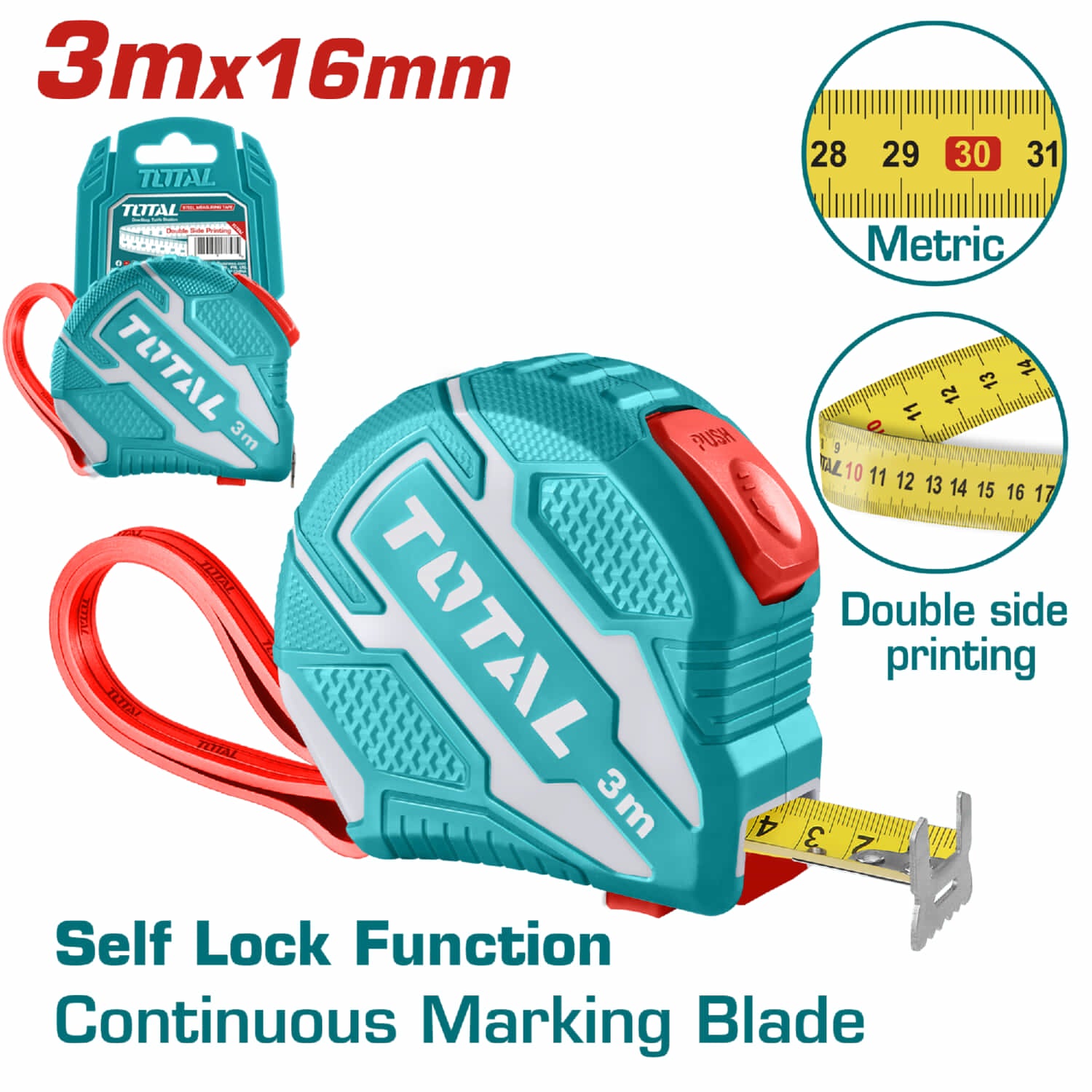 Cinta Métrica de diseño único de navaja de nylon de 3mX16mm. Métrico.