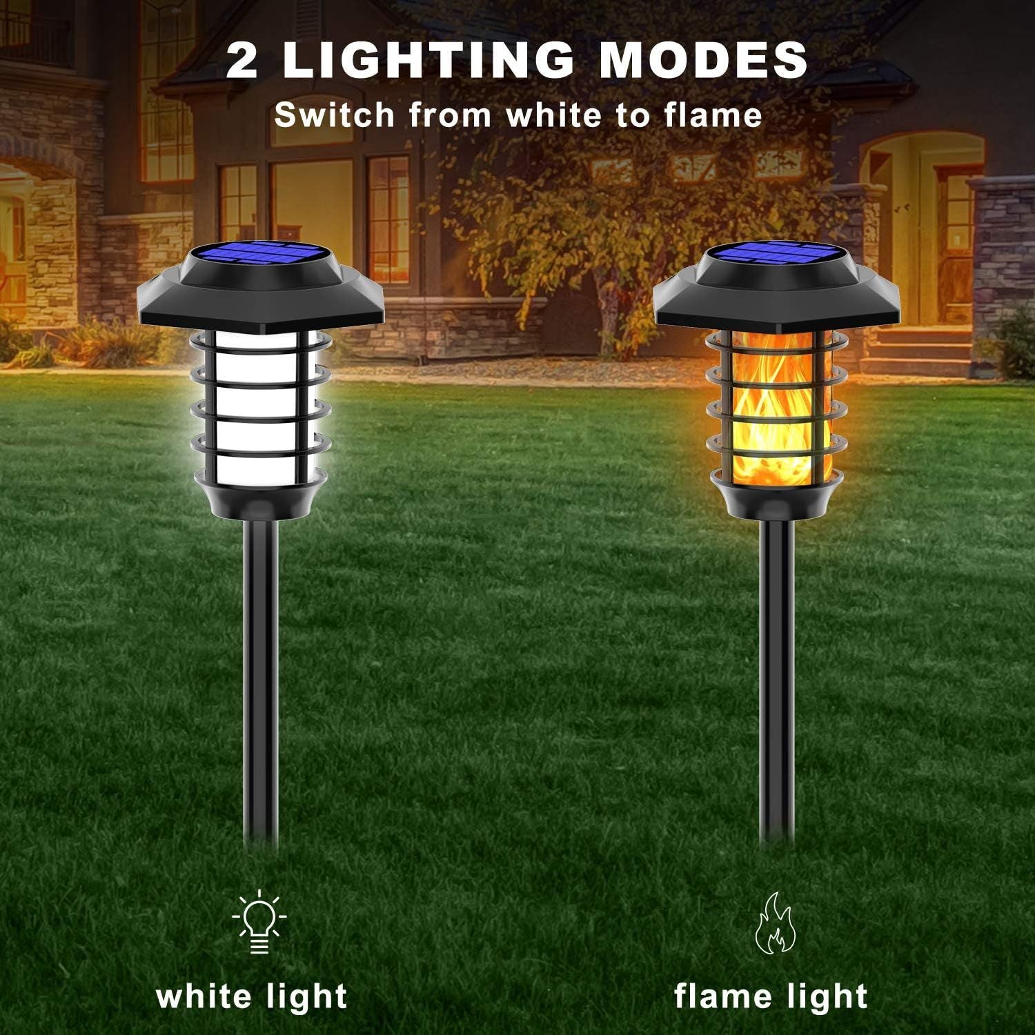 Luz Solar tipo Estaca para Exteriores 66LED 5.5V 1.8W Luz Blanca y Luz Cálida. Iluminación para Jardín.