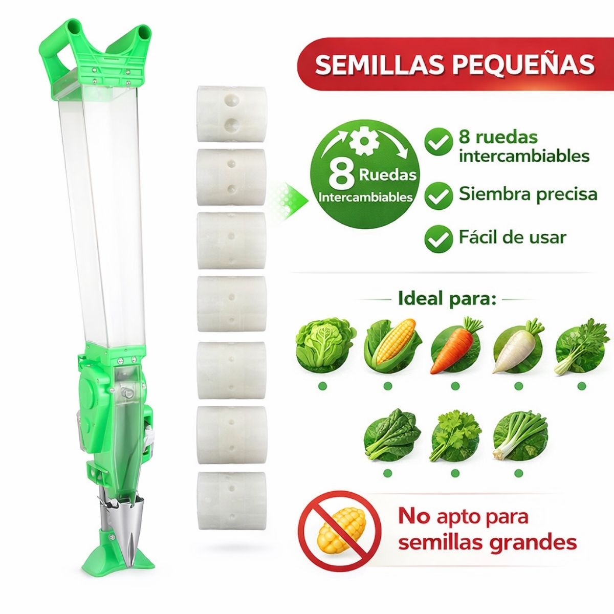 Sembradora Manual de Precisión para Semillas Pequeñas. Plantadora Portátil con 8 Ruedas Intercambiables Siembra Individual para Huertos y Agricultura