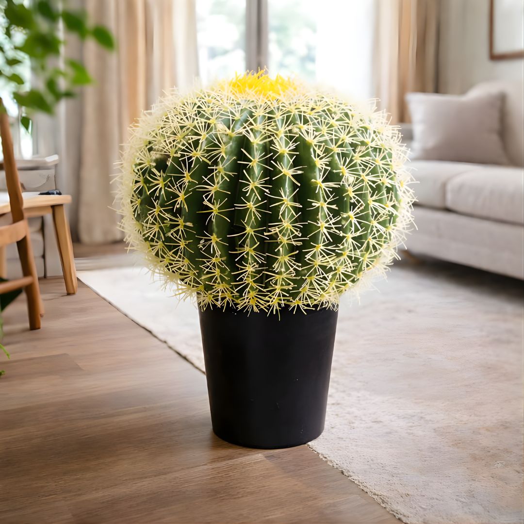 Planta Cactus Tipo Barril de Oro Decorativo Para Interior. Cactus Artifical Estilo Desierto 40x30cm.