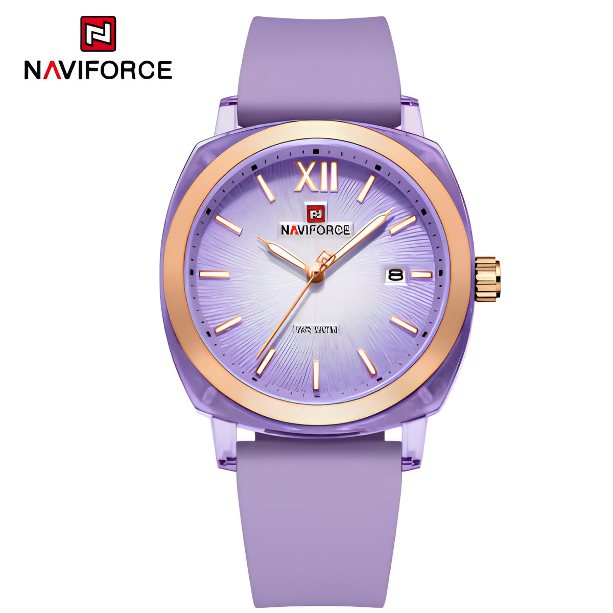 Naviforce Reloj Analógico Morado con Correa de Silicona, Diámetro de 37 mm, Cristal Acrílico HD y Resistencia al Agua 5 ATM.