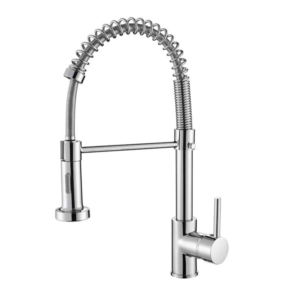 Grifo para Fregador de Cocina con resorte extraible, Metal Brillante