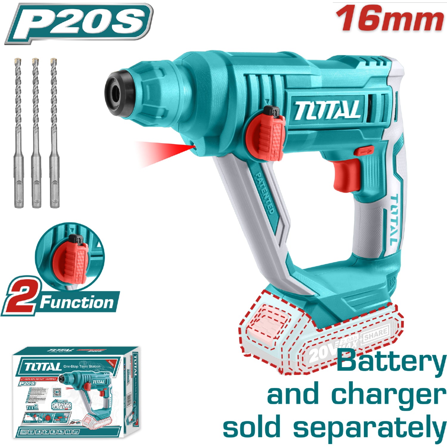 Taladro rotomartillo inalambrico SDS 20V NO incluye cargador ni baterias. (6meses)