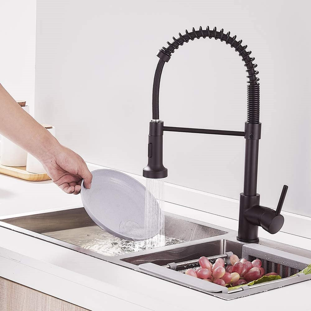 Grifo para Fregador de Cocina con resorte extraible, Negro Mate.
