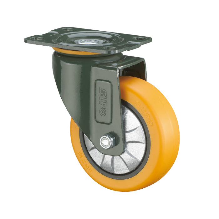 Rueda giratoria Serie trabajo mediano 2 1/2" 63 mm Capacidad por rueda 72kg Poliuretano PU naranja