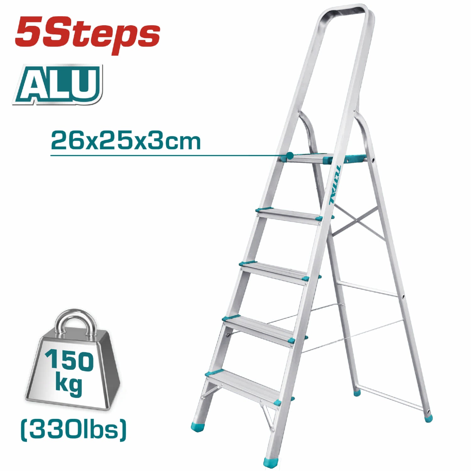 Escalera de Tijera Total 4 pies altura 5 peldaños. Resistencia 150 kg ( 330 lbs) Alta calidad