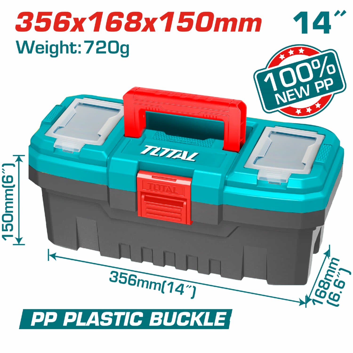 Caja de herramientas 14" de plástico TOTAL