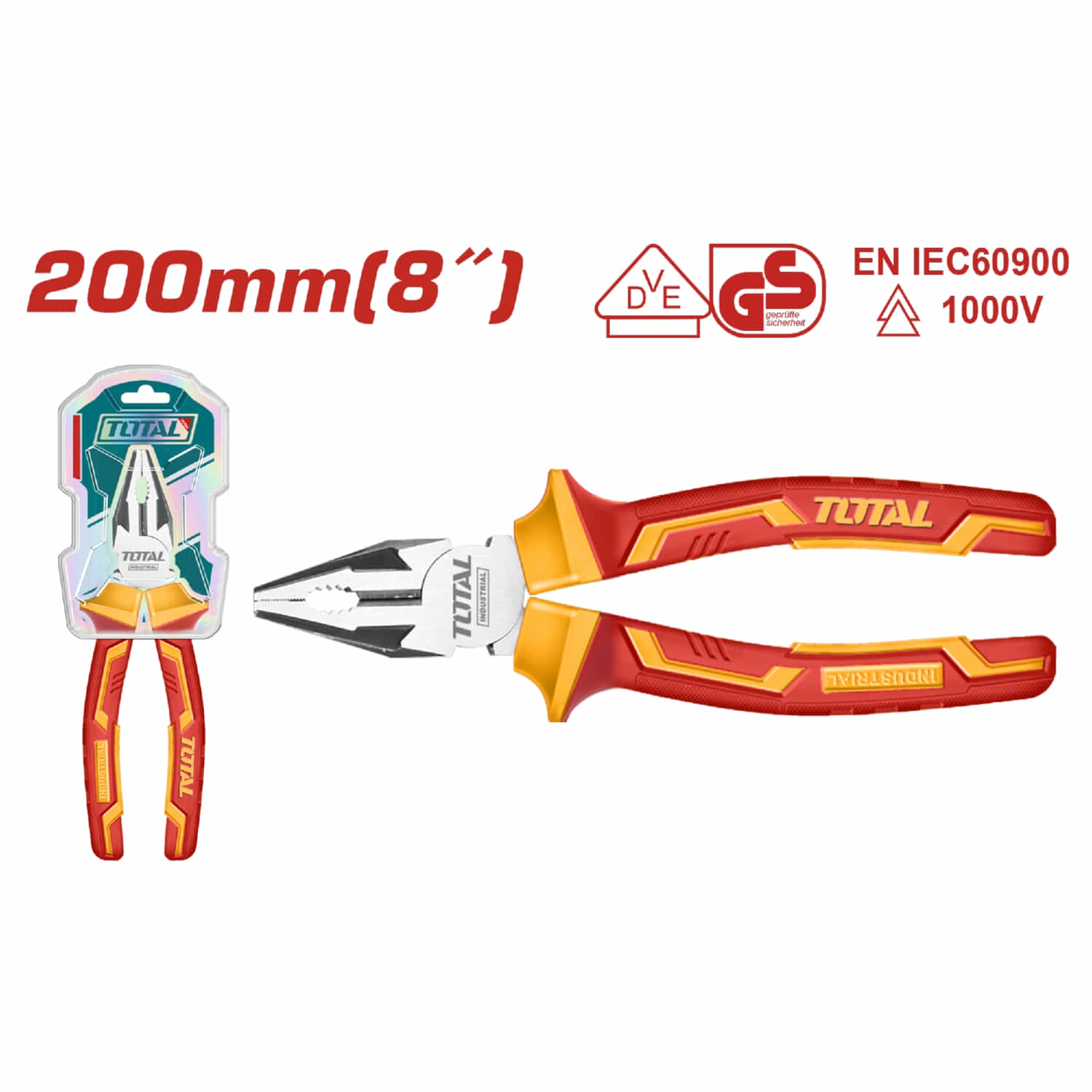 Alicate de combinacion de 8" (200mm) de Mango aislado. Acabado Negro Pulido.Soporta 1000 V.