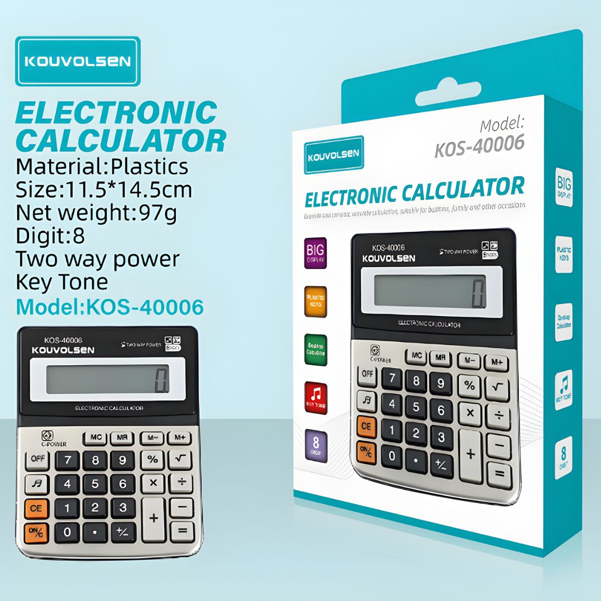 Calculadora Electrónica de Escritorio 8 Dígitos con Pantalla Grande. Funciona con energía solar o batería interna.