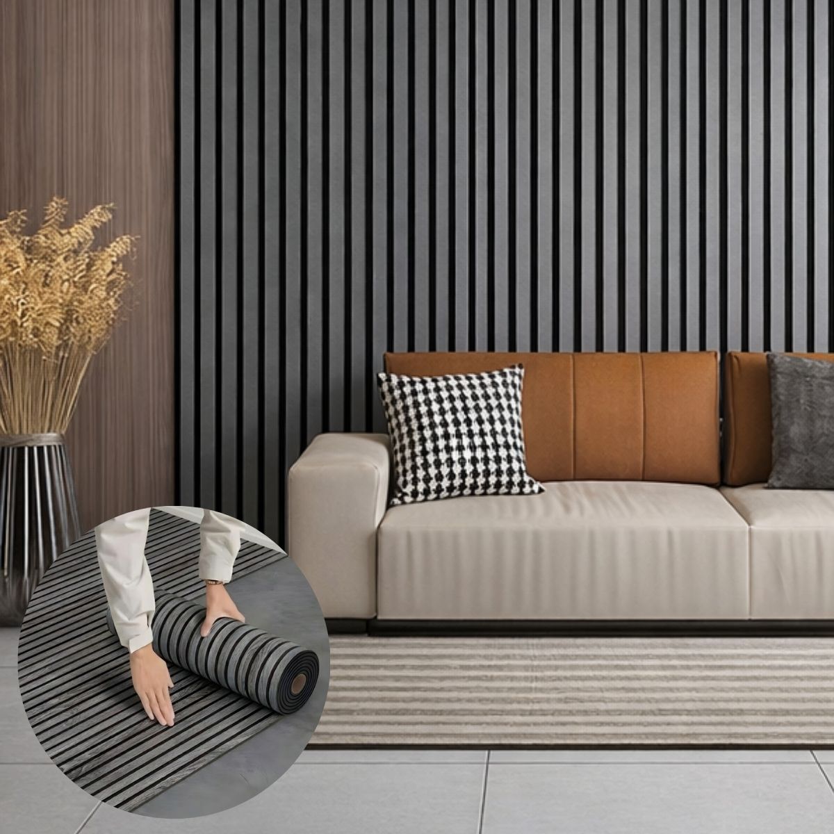 Revestimiento Decorativo Autoadhesivo Tipo Paneles para Pared Imitación Madera. Color gris (3m x 60cm).