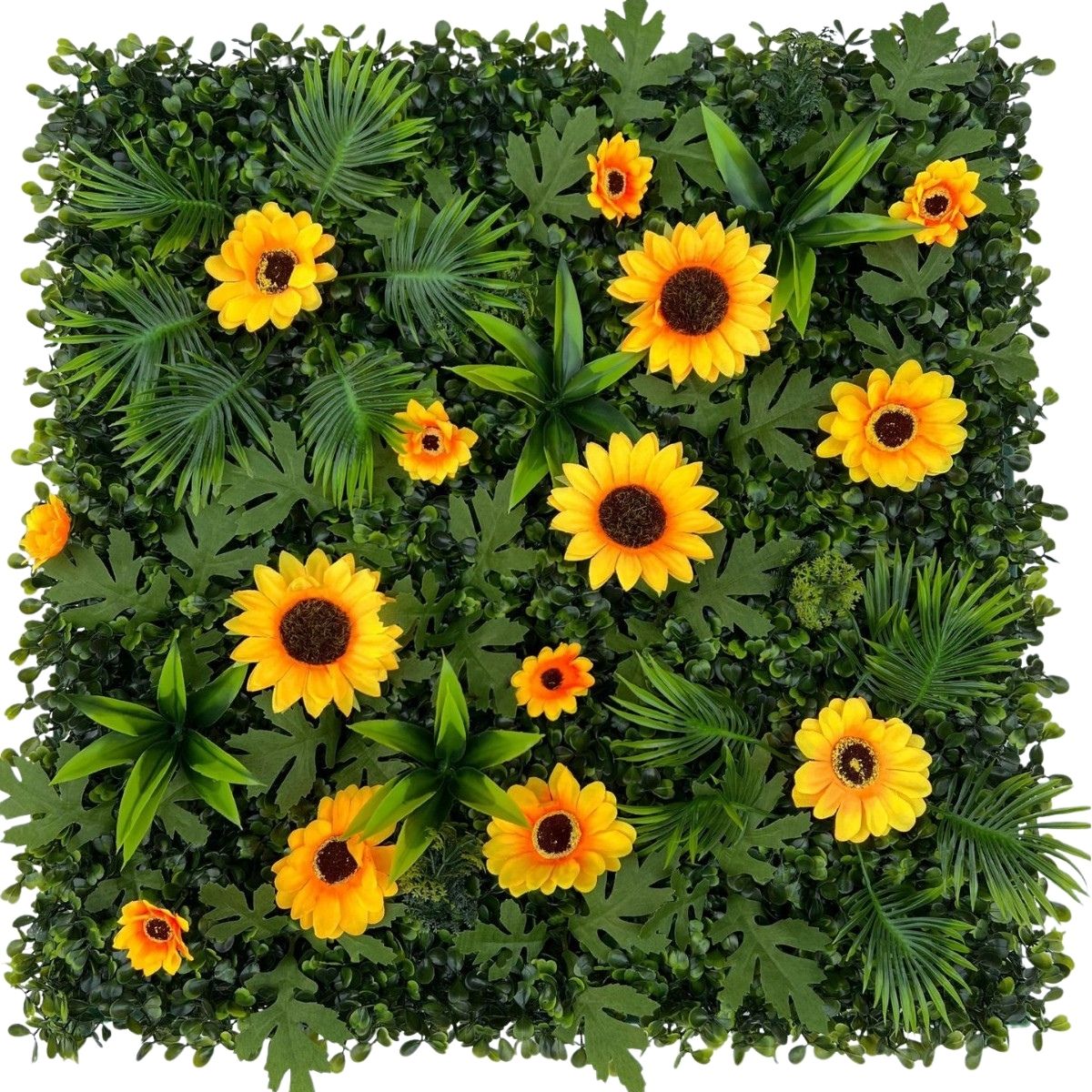 Follaje Artificial Con Girasoles De Plástico Premium (50x50Cm) Para Jardines Verticales, Pared Verde, Muro Decorativo Y Fondo Fotográfico