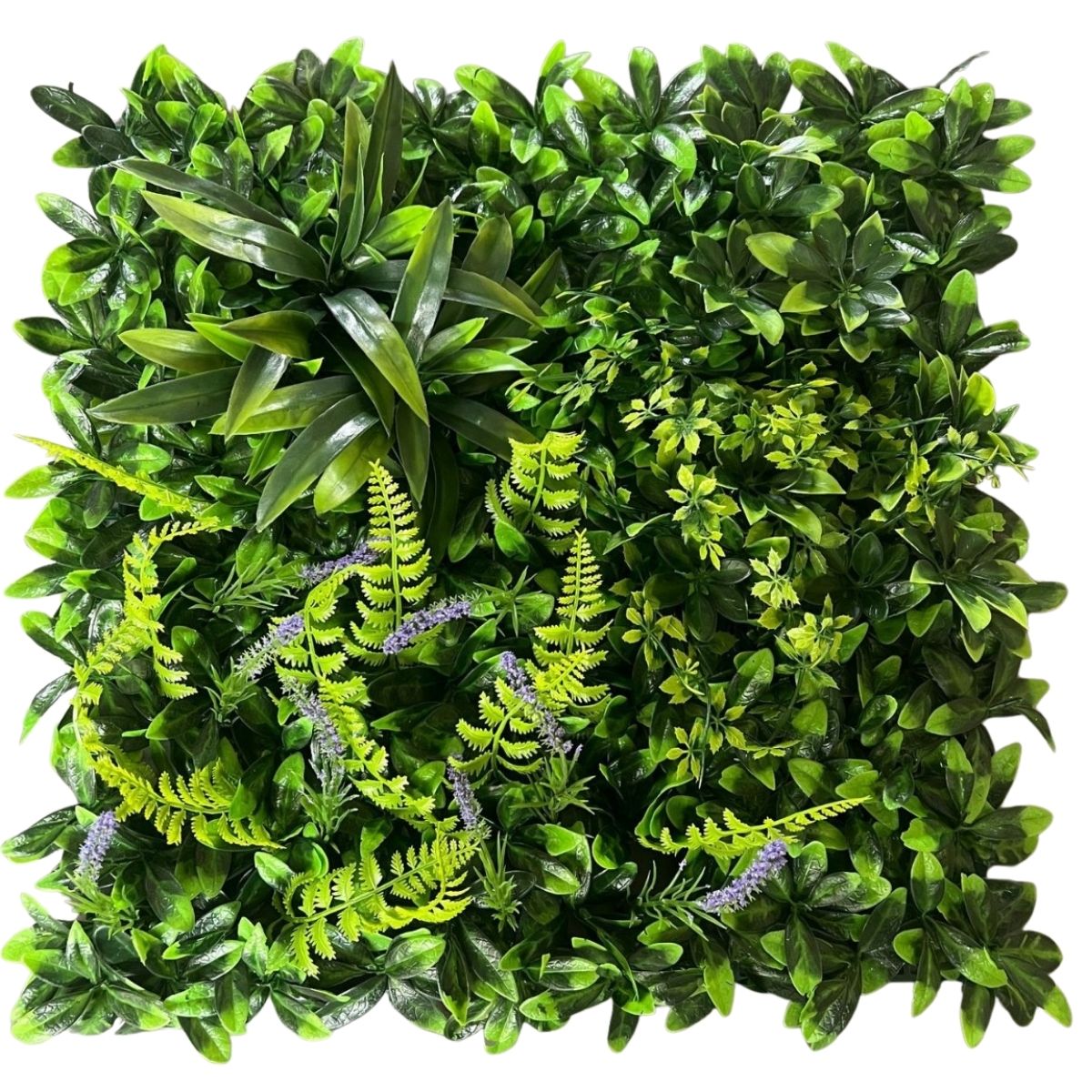 Follaje Artificial Con Flores De Lavanda De Plástico Premium (50x50Cm) Para Jardines Verticales, Pared Verde, Muro Decorativo Y Fondo Fotográfico.