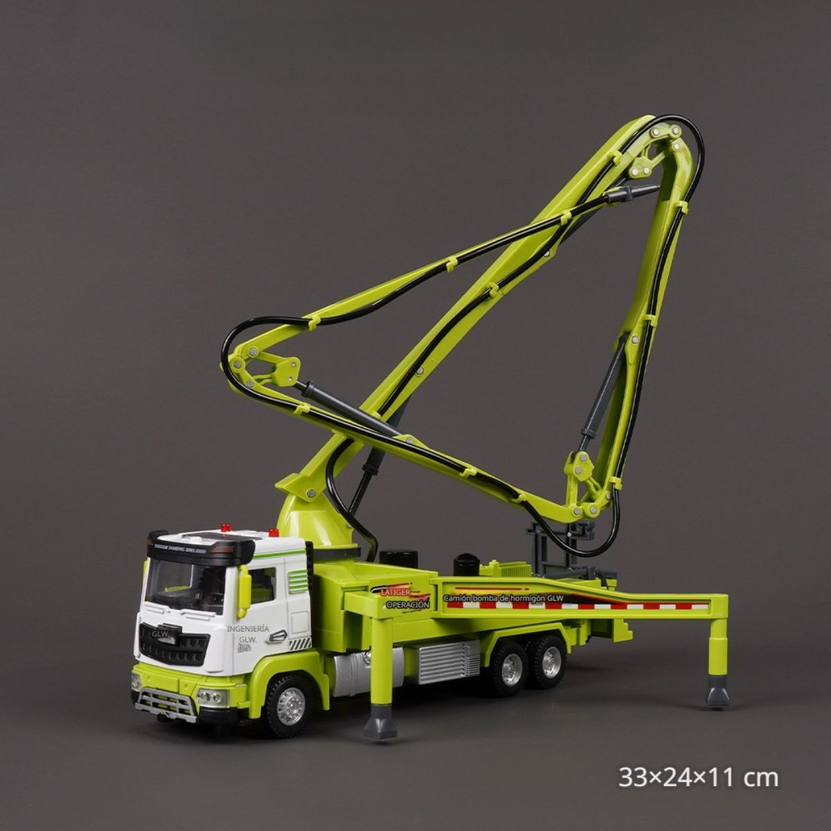 Camión Bomba De Concreto Y Hormigón De Aleación a escala 13x9.5x4.3”.Juguete Camion Mezclador De Construcción.
