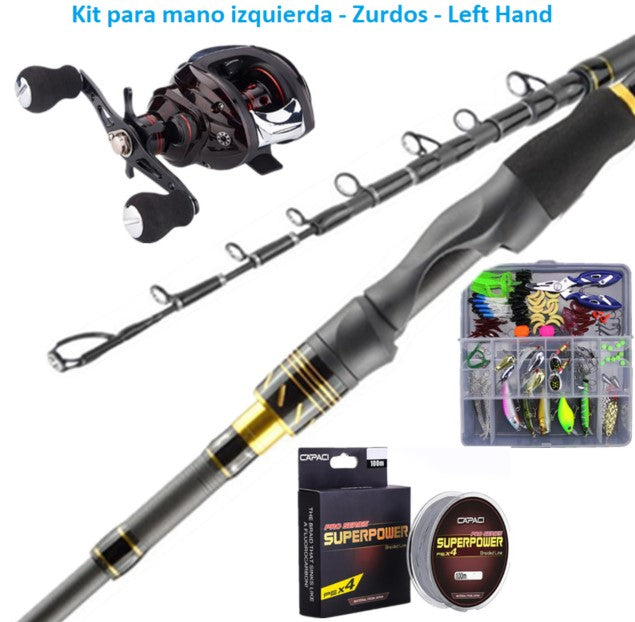 Kits de caña 1.8 m Telescópica, carrete casting.