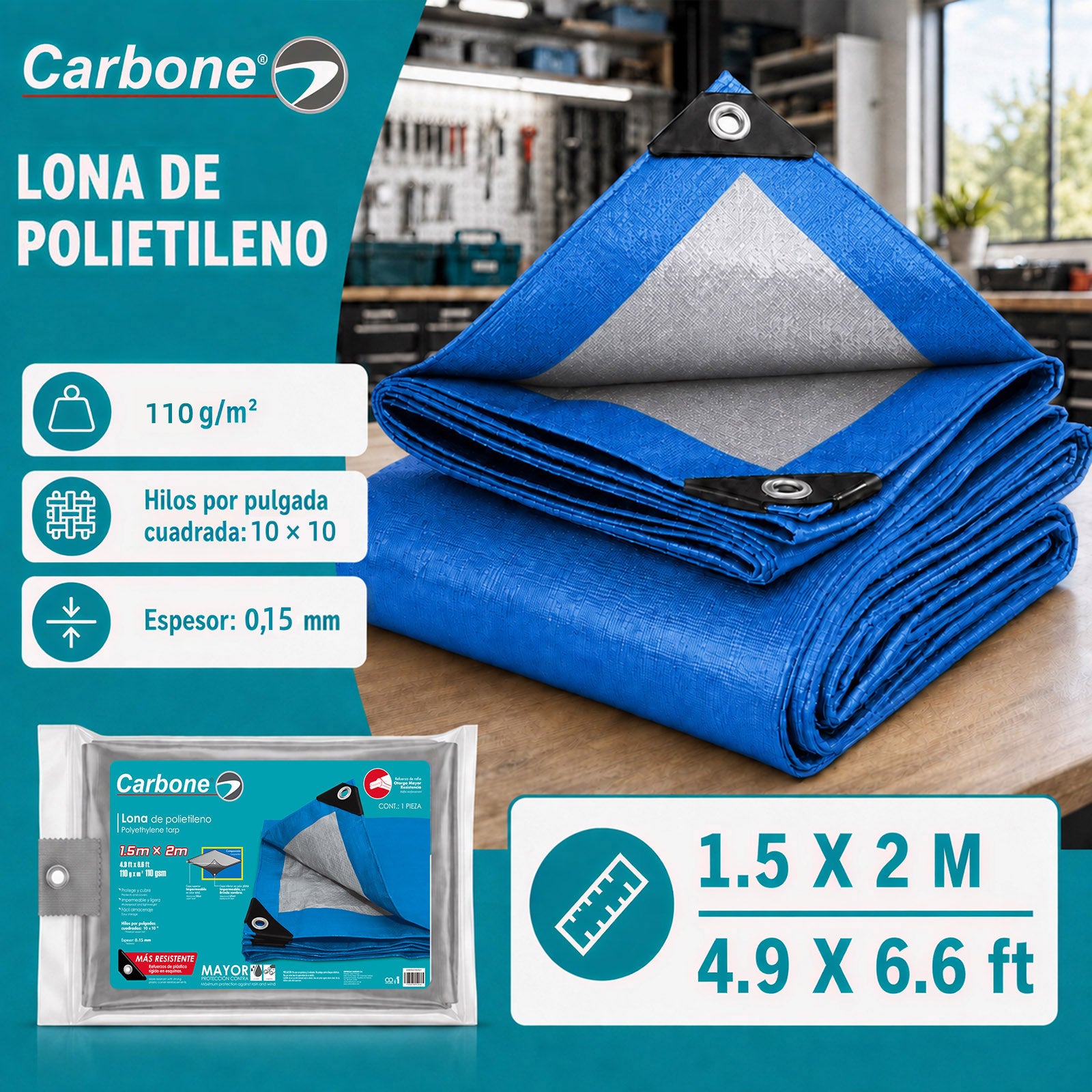 Lona multiusos de polietileno Delgada 110 g/m2 Azul/Gris