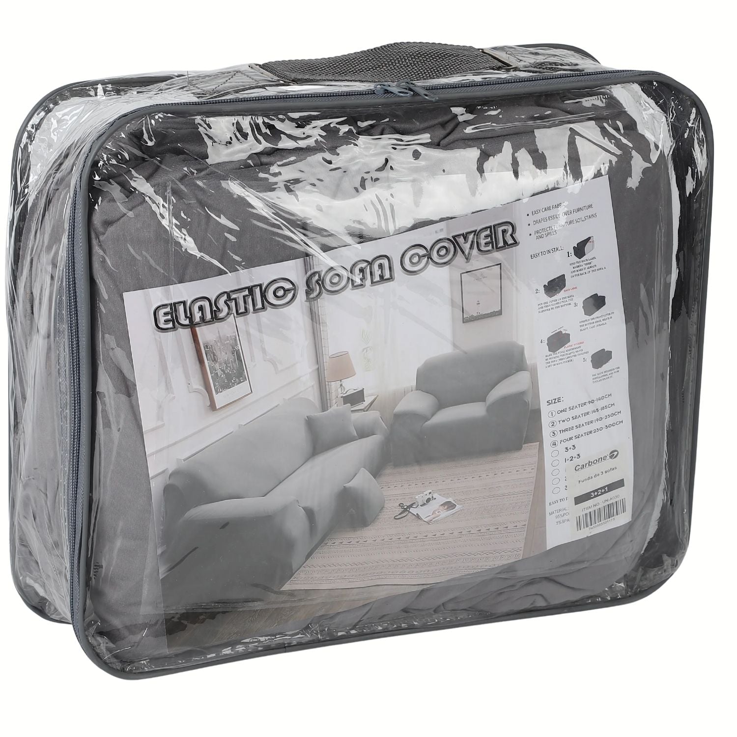 Funda de Sofá Elástica 1+2+3 Gris Set Completo para Muebles en Poliéster Lavable. Forro protector de Sofá