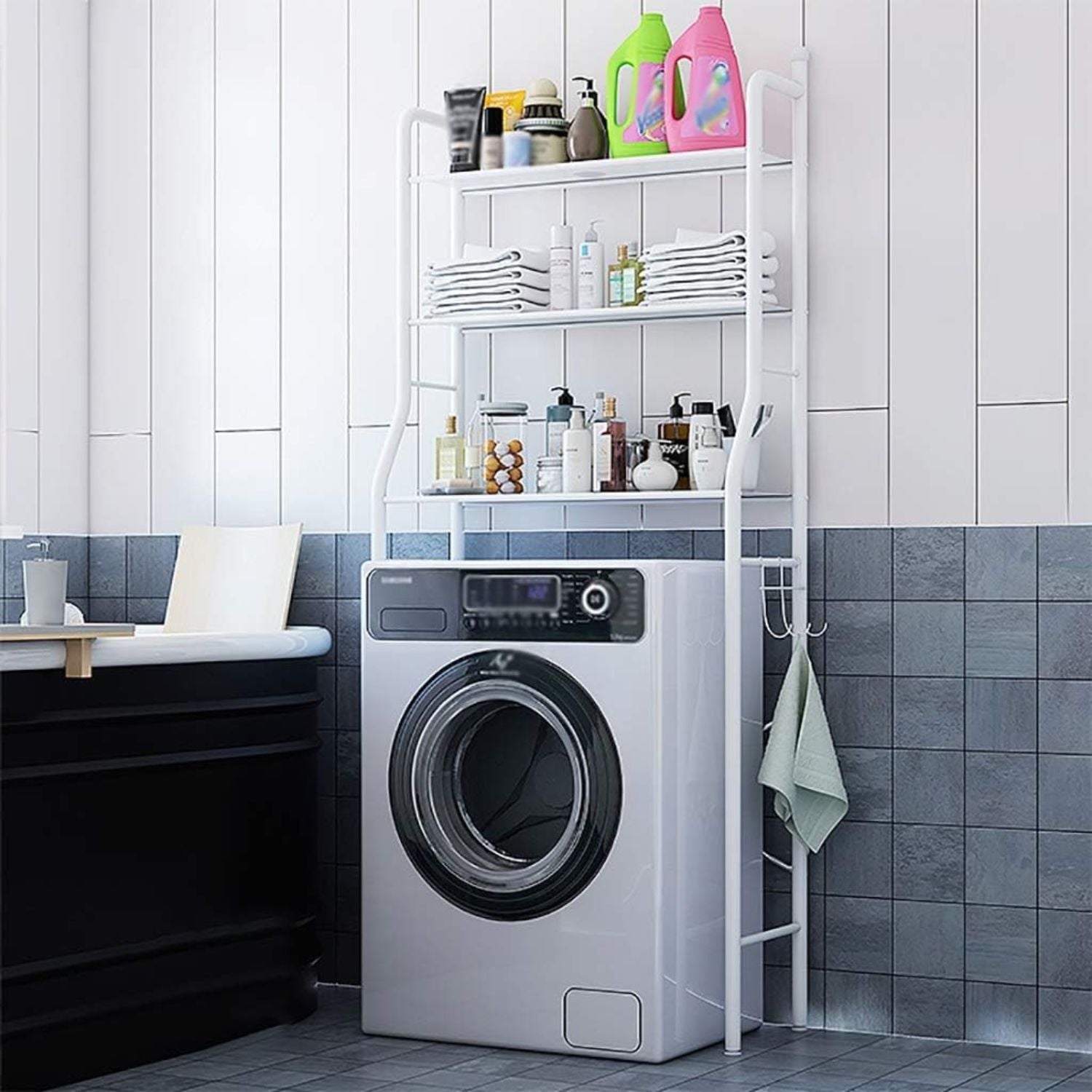 Estante Organizador para Lavadora de 3 Niveles Metálico Color Blanco 65x26x152cm. Rack para Lavandería