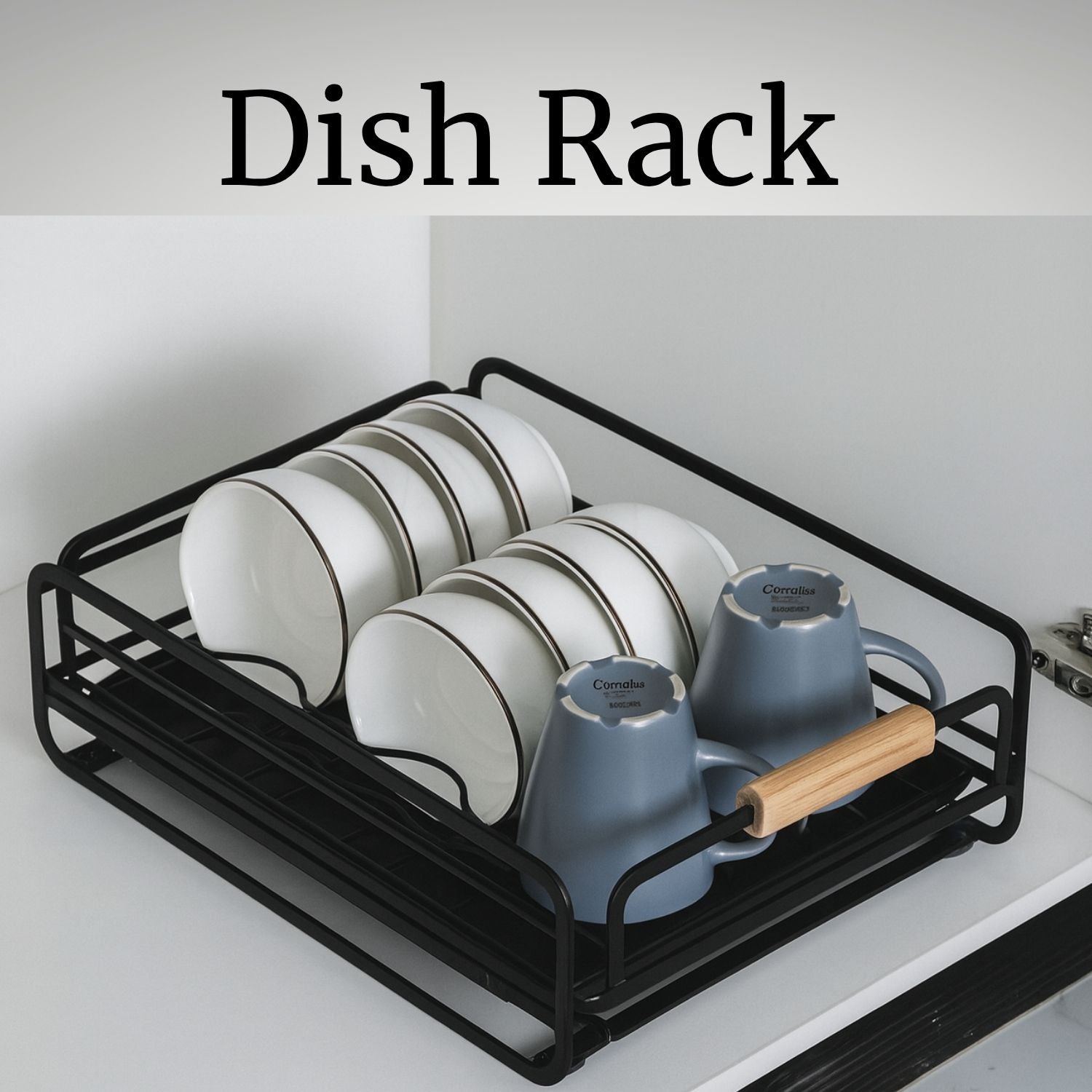 Organizador Escurridor de platos deslizable para gabinetes de cocina Color Negro 41x28.5x13cm Hierro. Acabado Duradero. Organizador de Vajillas.