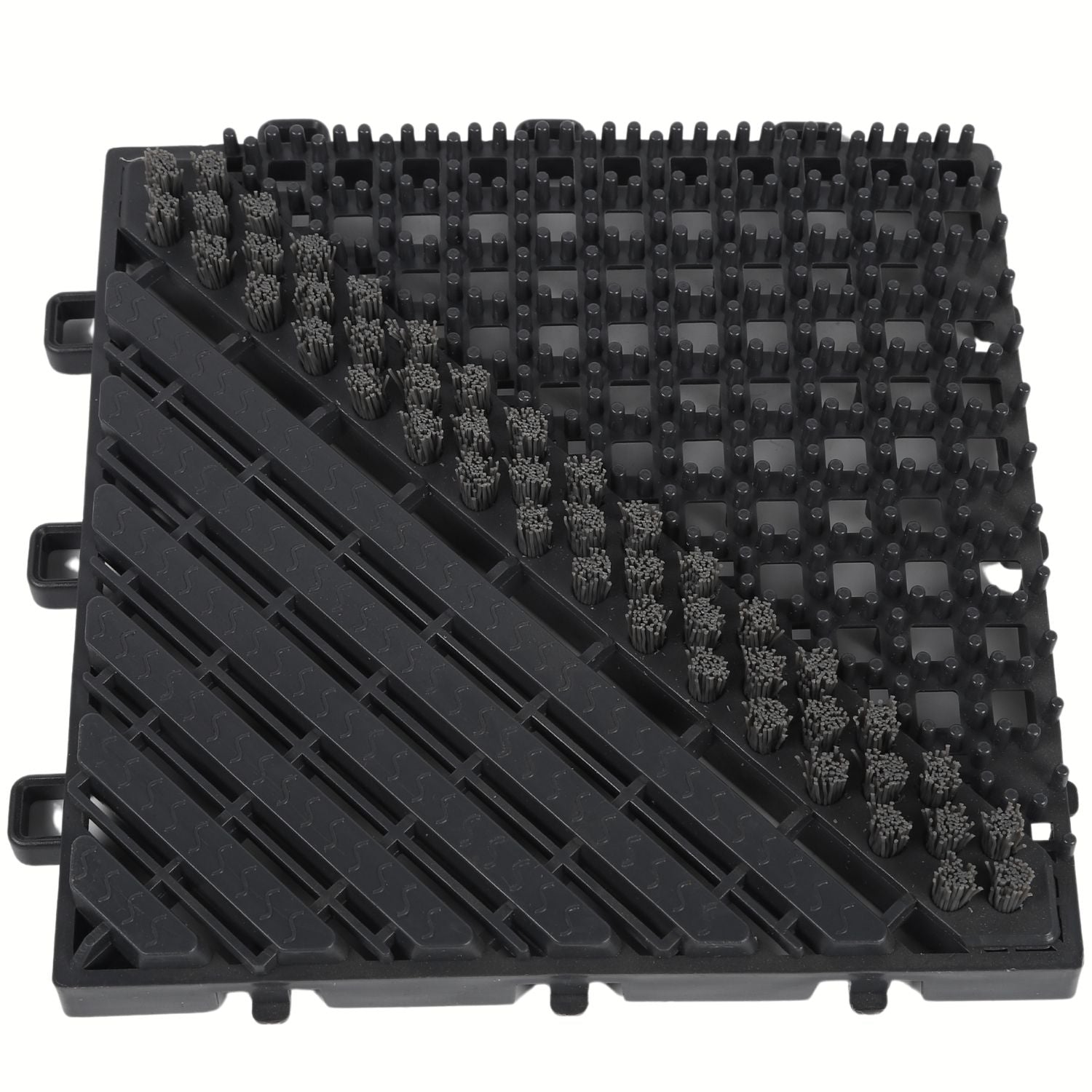 Alfombras comerciales de entrada para polvo Alfombrilla Modular Exterior 15x15cm con Cepillos de Limpieza y Sistema de Encaje Color Negro. ( parte central)