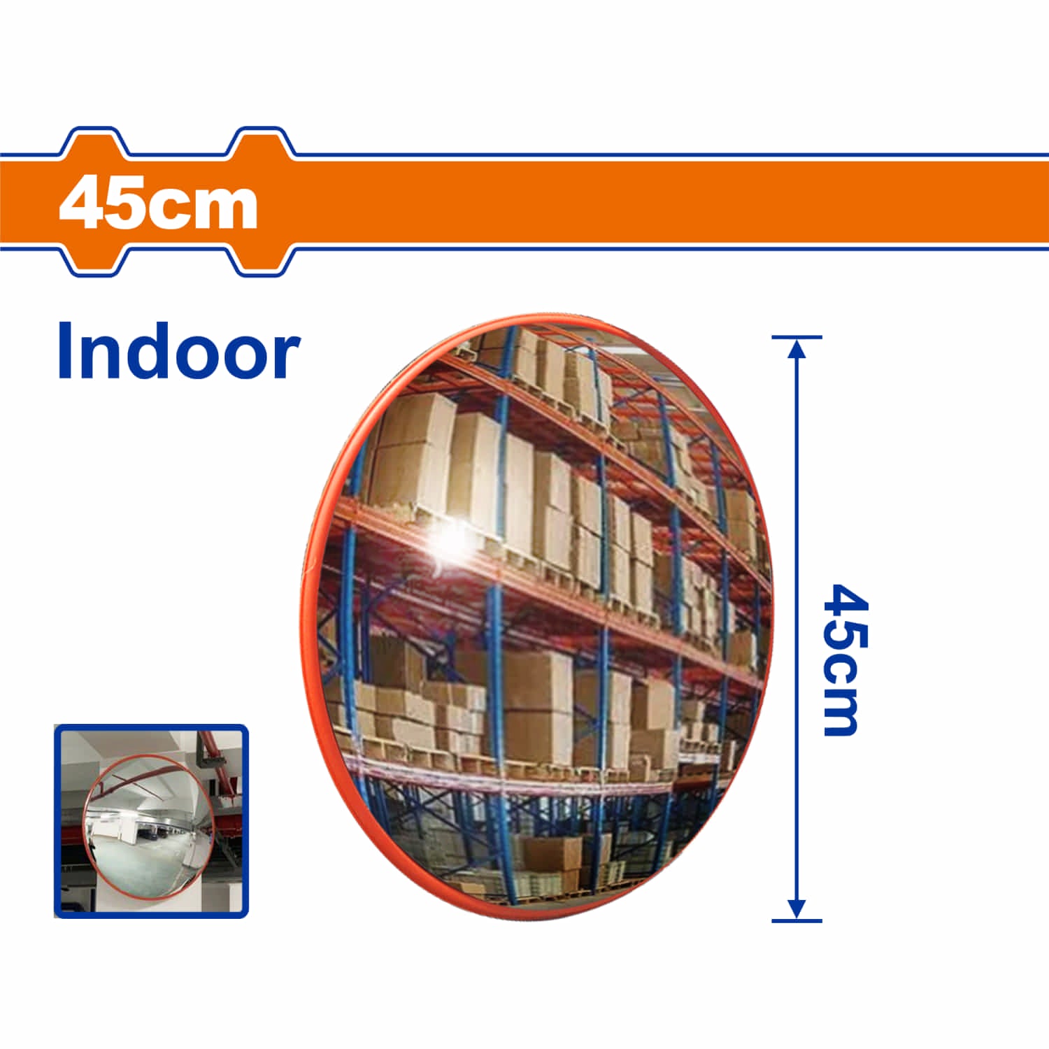 Espejo convexo de 18" 45cm uso en interiores. Reduce puntos ciegos.