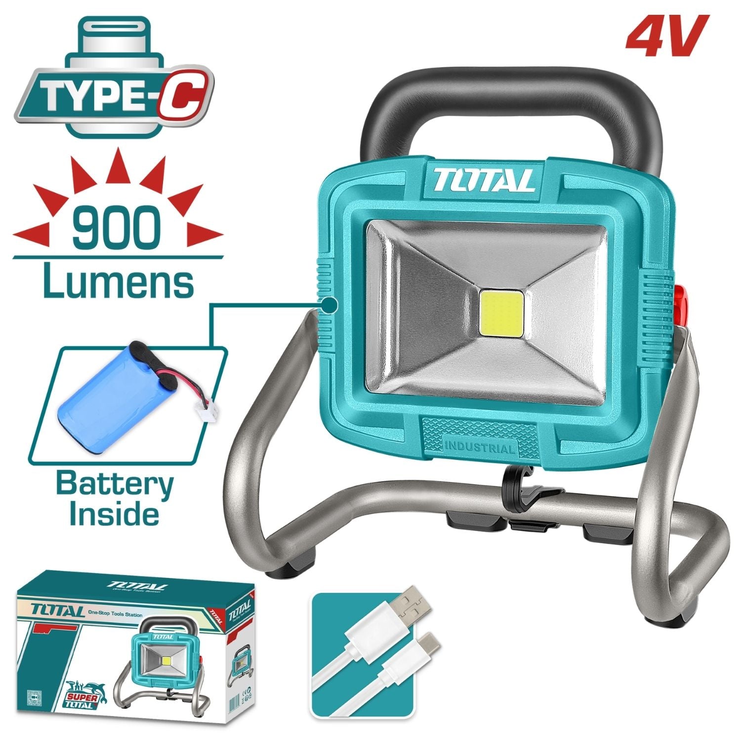 Lámpara de trabajo 4V inalámbrica de iones de litio. Incluye cable USB reflector