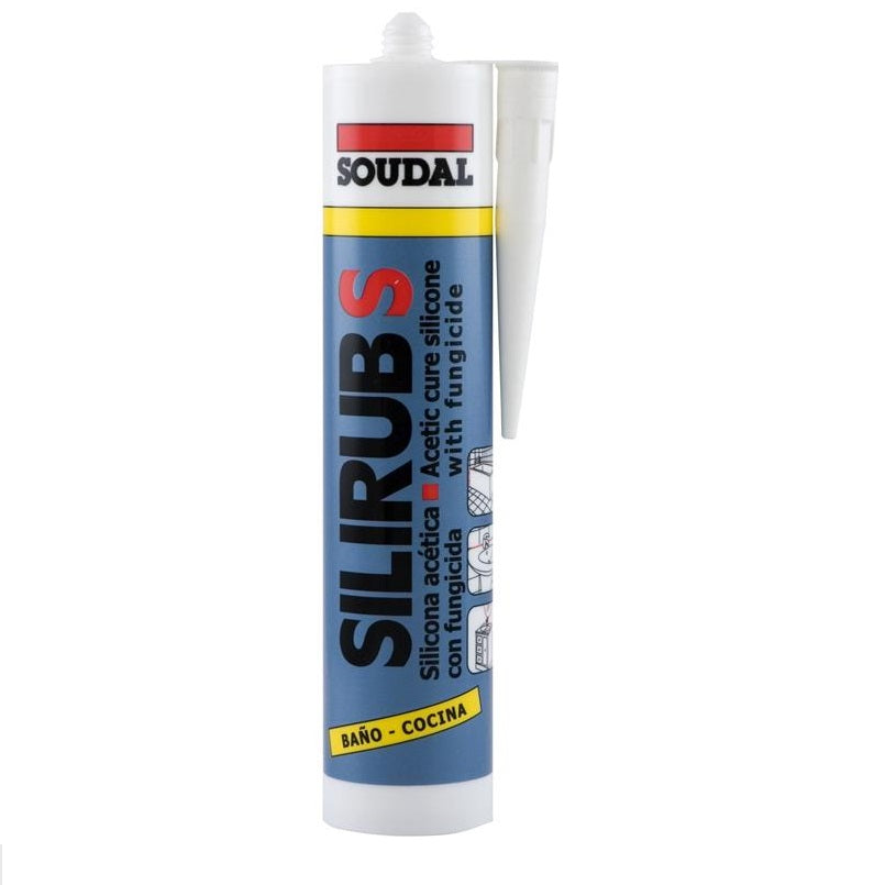 Soudal Silirub S antihongos fungicida Transparente Silicona sellado general de baños 280ml.