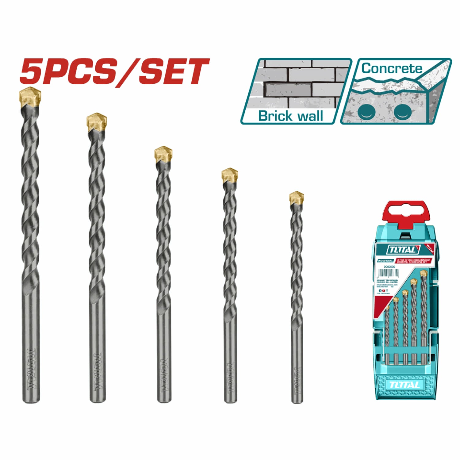 Juego de Brocas para Concreto de 5 piezas.