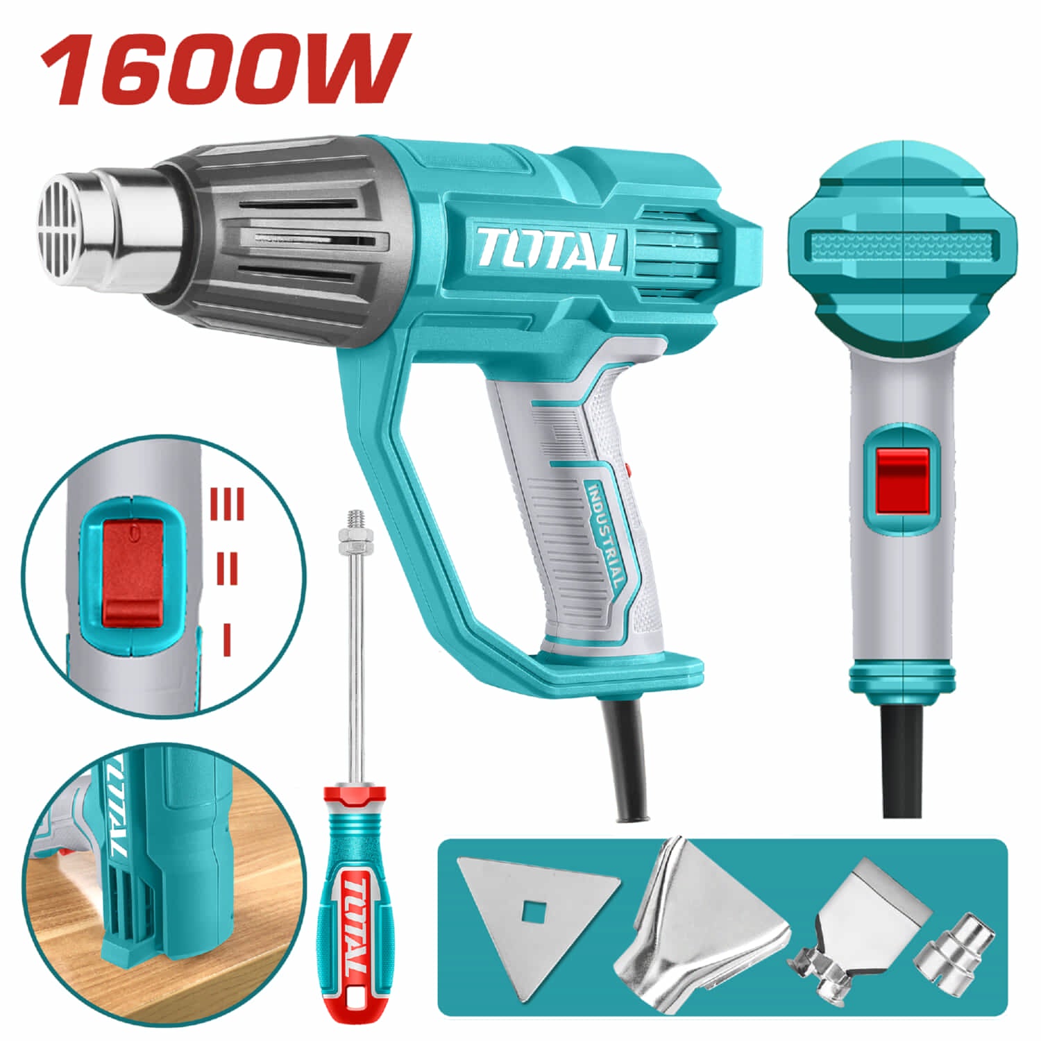 Pistola de Calor 1600W 50º 450º 550ºC Incluye accesorios. Blower aire caliente. Super total