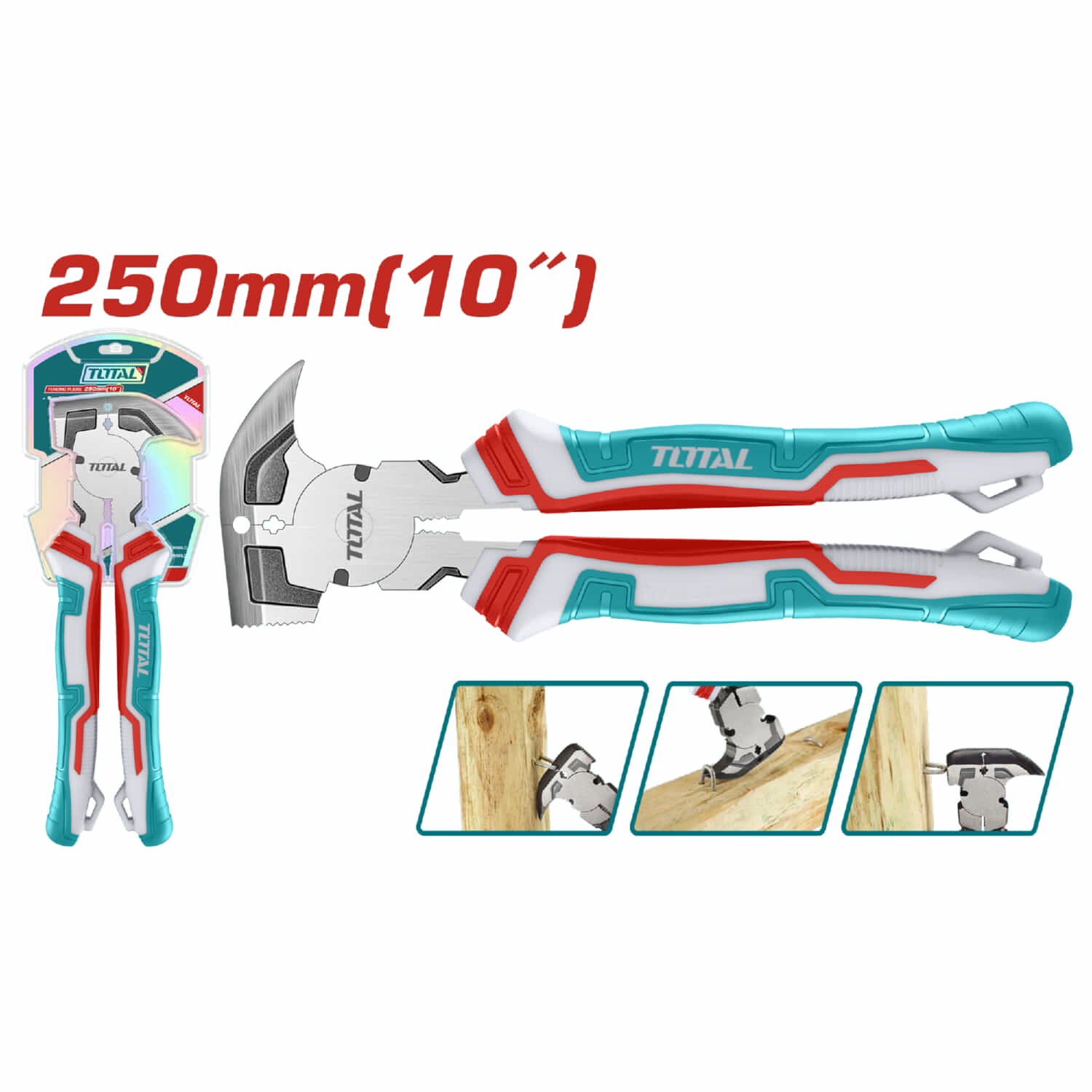 Pinza para cercas de pua o malla 10"/250mm. 3 en 1 Martillo, cortador y sacagrapas