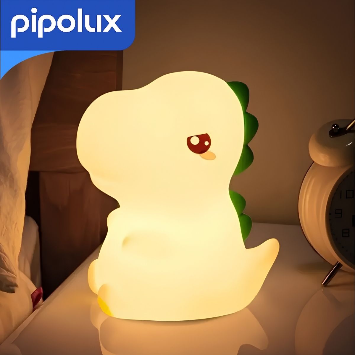 Lámpara LED Infantil Recargable Tipo Dinosaurio RGB con Control Táctil y Batería 800mAh de Silicona de Grado Alimenticio . Luz Nocturna Multicolor USB-C (9.5x12x13.5cm)