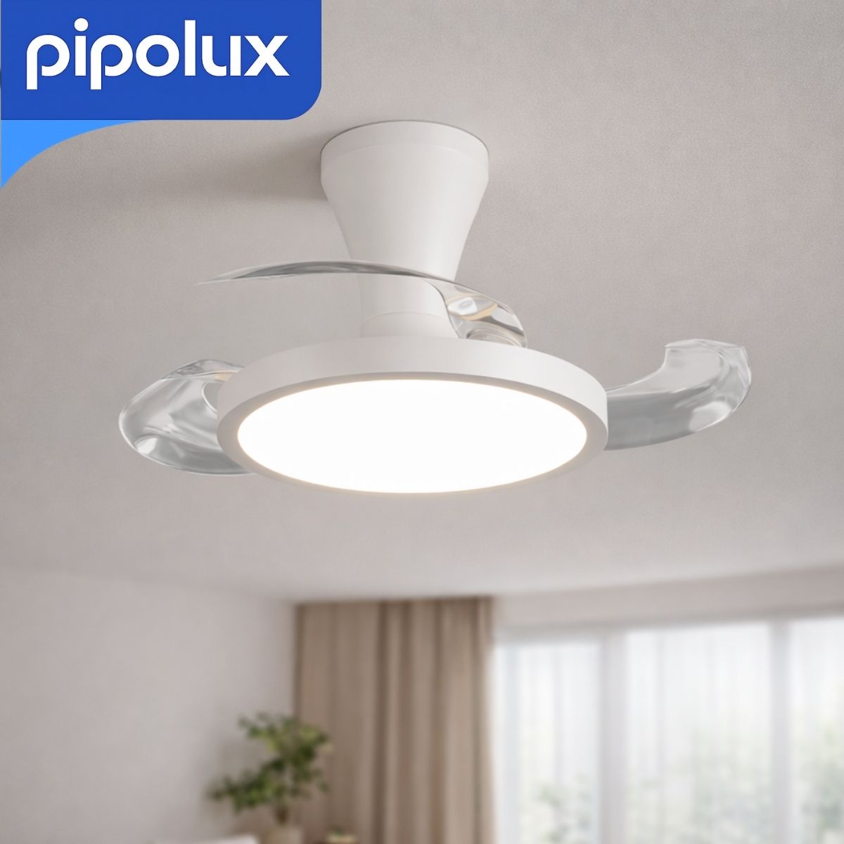Abanico de Techo con Luz LED 12" y 25W Regulable 3000K-6000K, 6 Velocidades. Ventilador Con Temporizador y Función Reversible, 300x230mm. Blanco