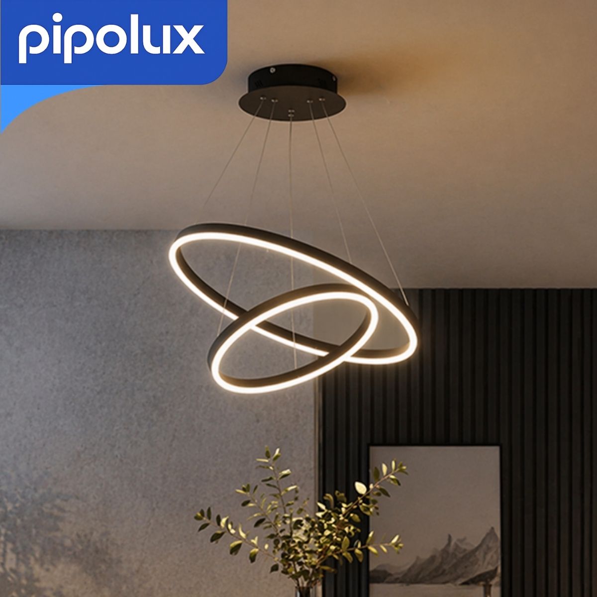 Lámpara Colgante LED Moderna Tipo Aro 44W de Hierro, Aluminio y PS. Candil Decorativo Interior de Diseño Minimalista (400x600x1200 mm) Color Negro
