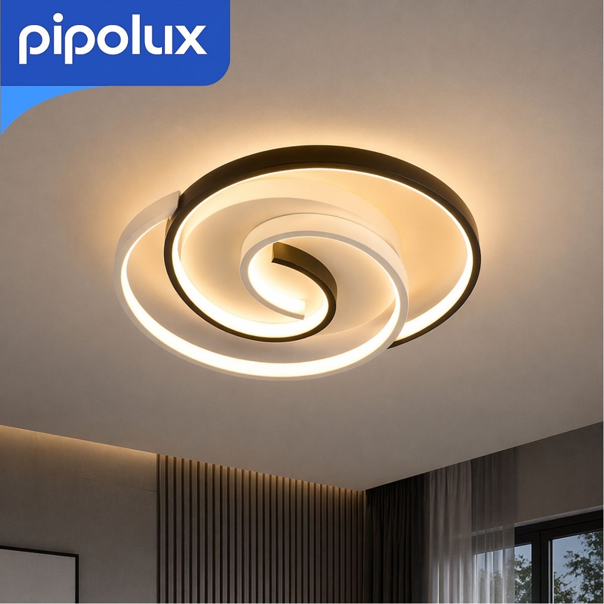 Lámpara LED de Techo Moderna Tipo Espiral Regulable 3000K-6000K de Hierro, Aluminio y PVC. Candil Decorativo Interior con Control Remoto (450x350x60 mm)