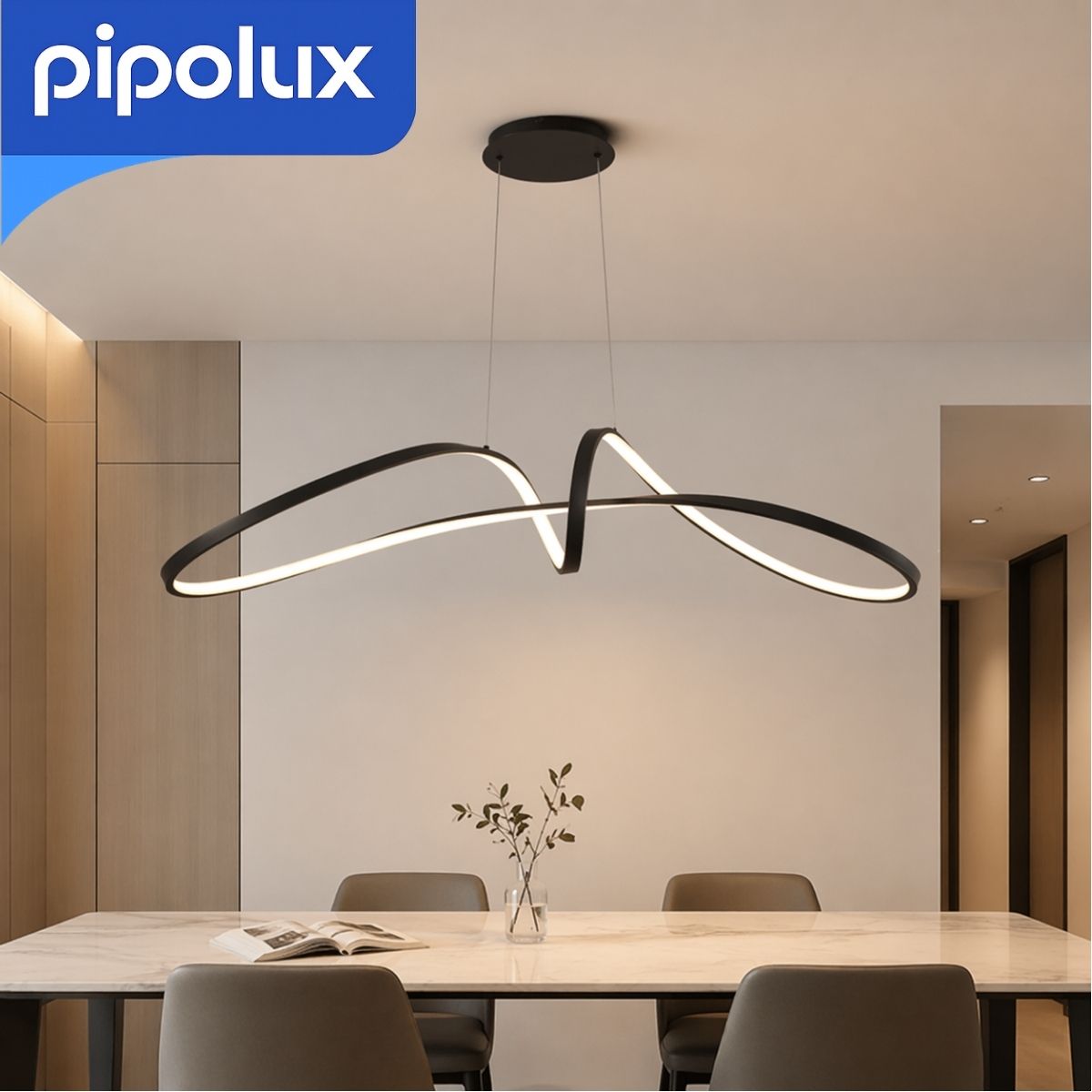 Lámpara Colgante LED Moderna Ondulada 41W de Hierro y Aluminio. Candil Decorativo Interior Minimalista de Diseño Fluido (930x1200mm)