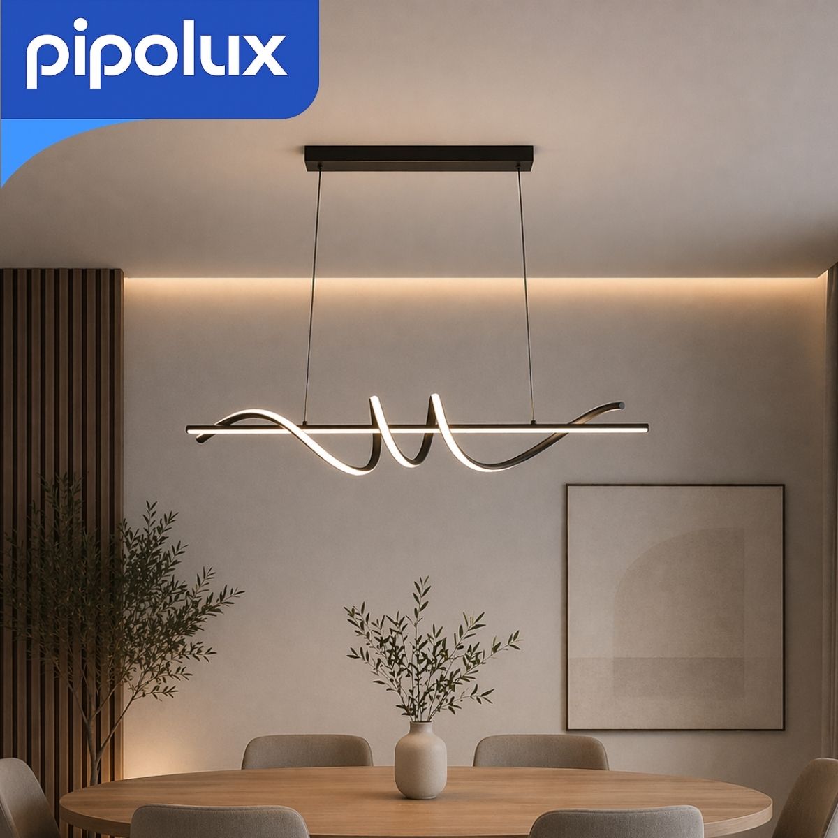 Lámpara Colgante LED Moderna Ondulada 41W de Hierro y Aluminio. Candil Decorativo Interior Minimalista de Diseño Fluido (1000x1200mm)