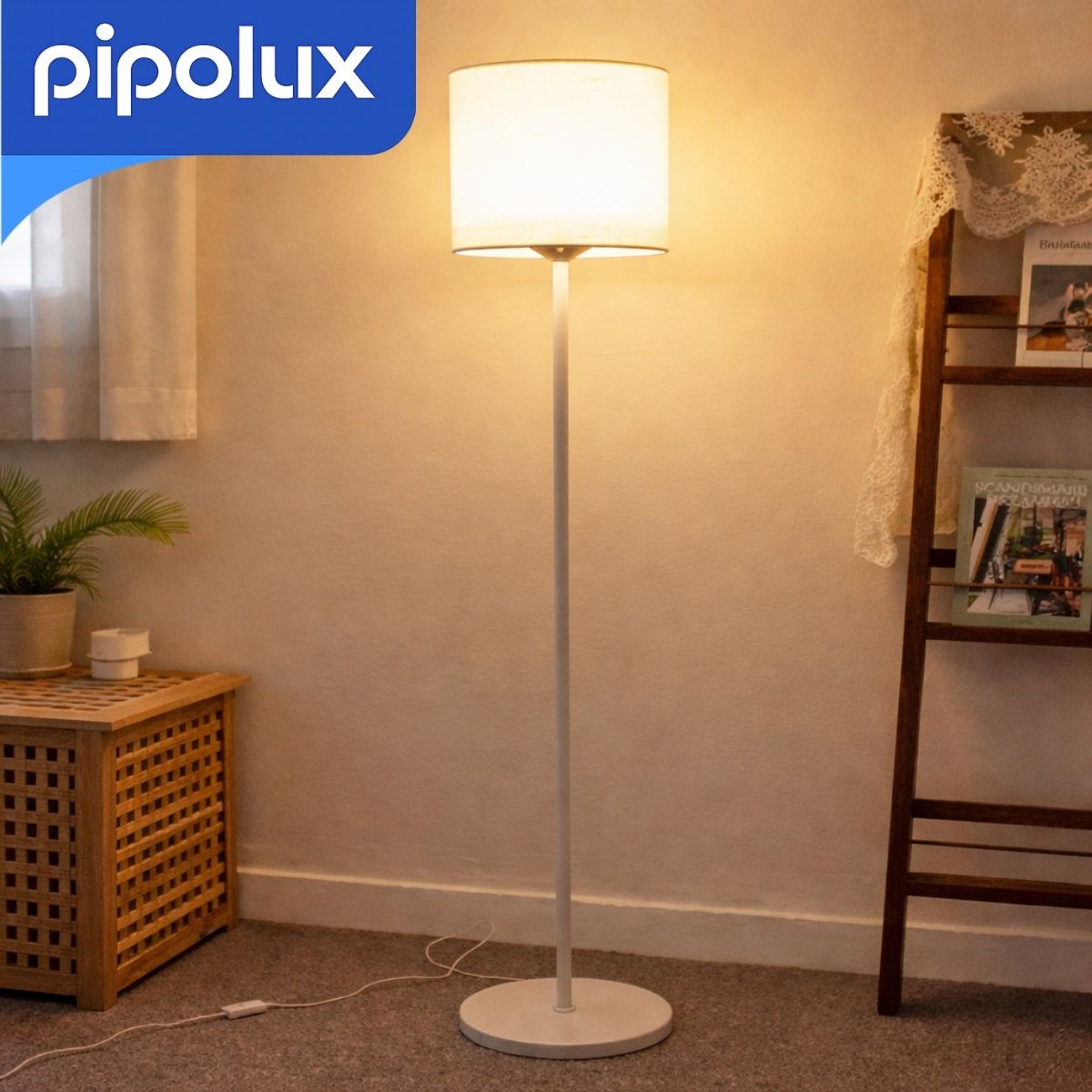 Lámpara de Pie LED de 8W y 5V con Estructura de Hierro y Pantalla de Tela 60" (152.5x24cm) Lampara con Diseño Moderno Decorativo
